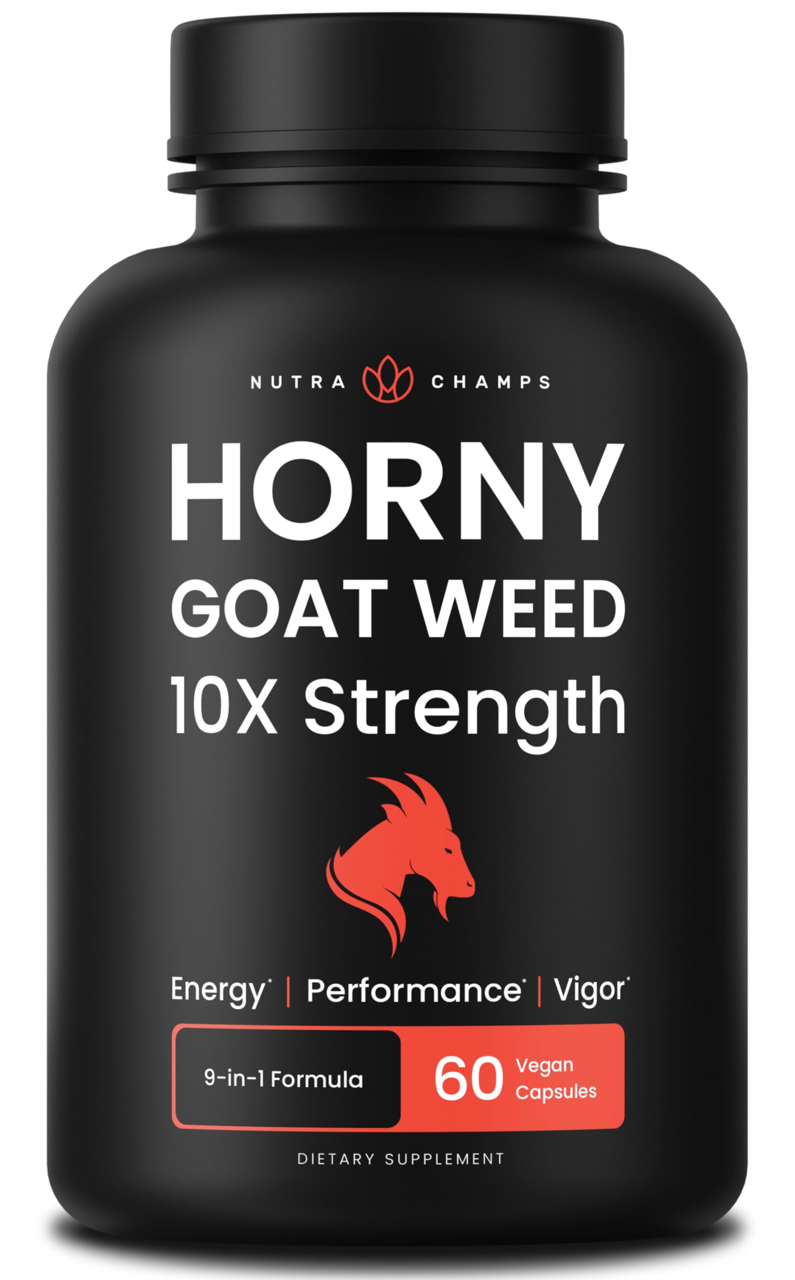 NutraChamps Horny Goat Weed, 1000mg Epimedium Energy Supplement, 10X Strength Icariin, Ginseng, Tribulus & Maca Pills for Women & Men, Enhanced Absorption with Black Pepper, 60 Vegan Capsules NutraChamps Au supplements