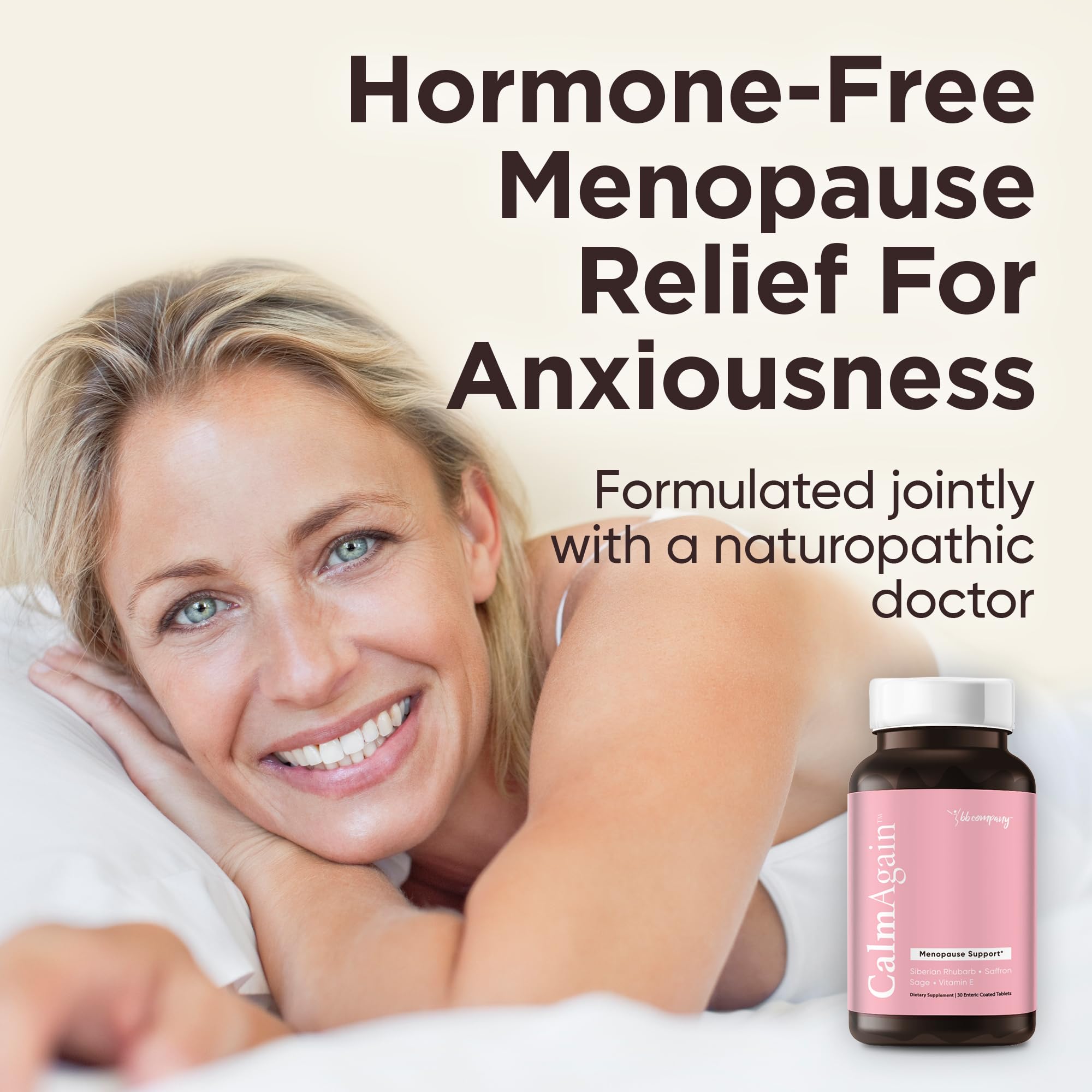 BB Company CalmAgain for Menopause Anxiousness, Mood Balance for Women | Stay Calm, Lower Cortisol, Fewer Mood Swings | Siberian Rhubarb, Sage, Saffron | Menopause Relief | 30 Ct BB Company Au supplements
