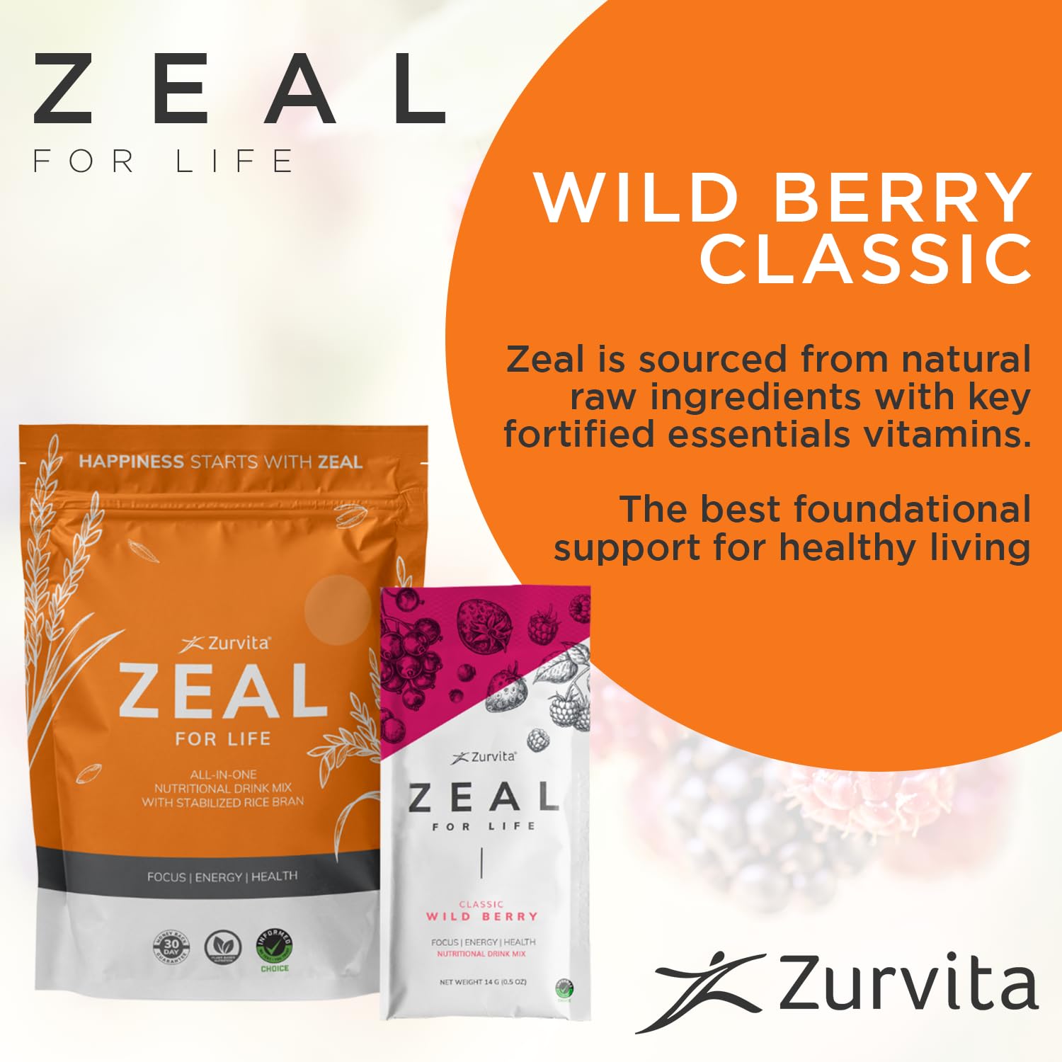 Zurvita - Zeal for Life Wellness Drink Mix - Wild Berry (Classic) Flavor - Gluten-Free, Vegan, with Vitamins and Minerals - 10 Single Packets Zurvita Au supplements