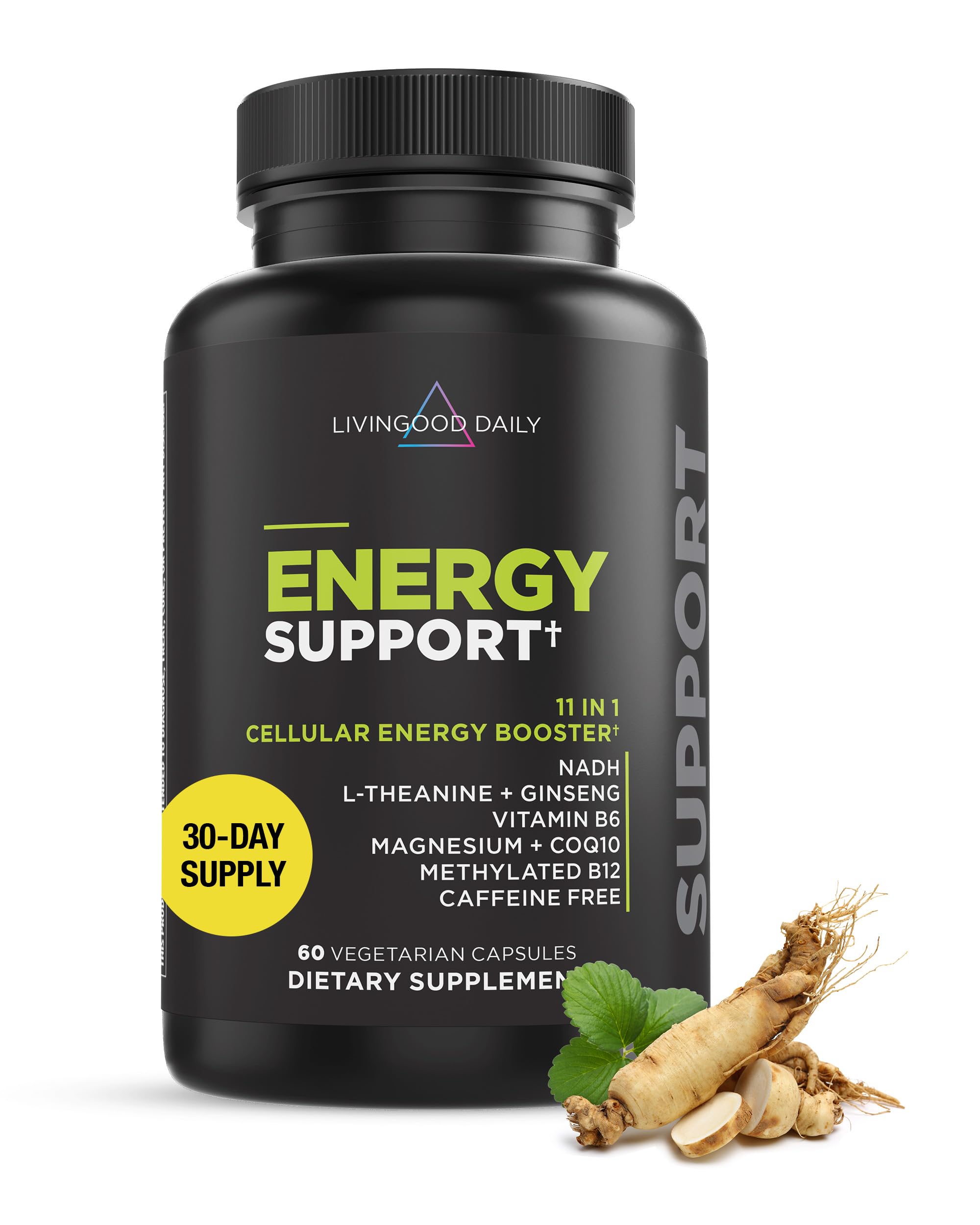 Livingood Daily Energy Support, 11-in-1 Supplement with Magnesium, Vitamin B6, B12, Amino Acids, L Carnitine, CoQ10, Ginseng & L Theanine, Supports Natural Energy for Men & Women, Vegan, 60 Capsules Livingood Daily Au supplements