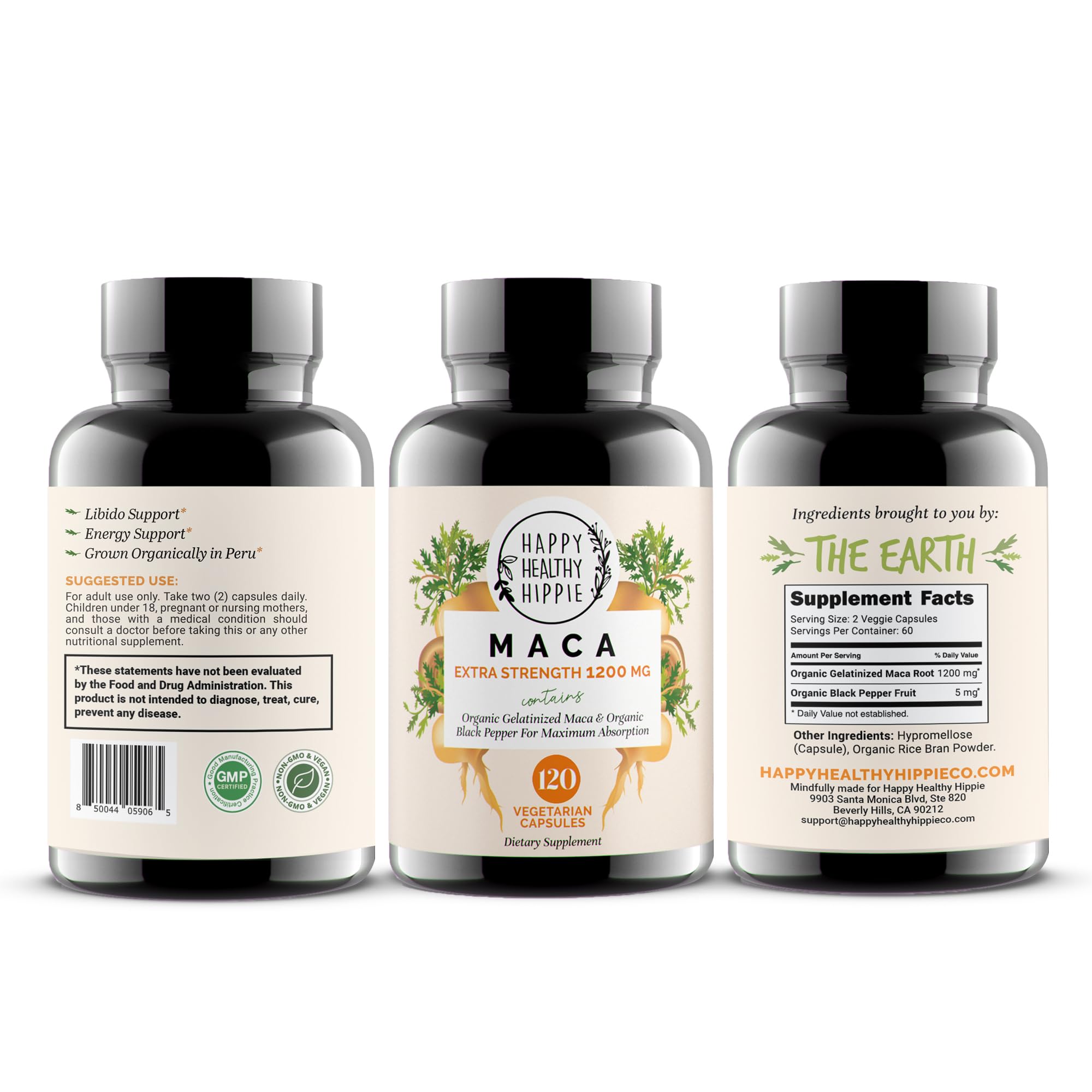 Organic Maca Root Capsules 1200 mg – Libido Booster for Women Fast Acting & Potent | Female Maca Supplement | Energy Pills from Peru | Includes Black Pepper for High Absorption | Vegan, 120 Ct Happy Healthy Hippie Au supplements