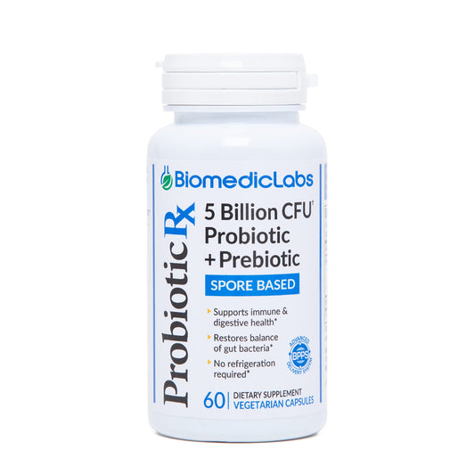 Probiotic Rx: 5 Billion CFU – Probiotic + Prebiotic - Spore-Based – 60-Day Supply - SBO - Supports Immune & Gut Health - Soil-Based Organisms - No Refrigeration Required Biomedic Labs RXUS supplements