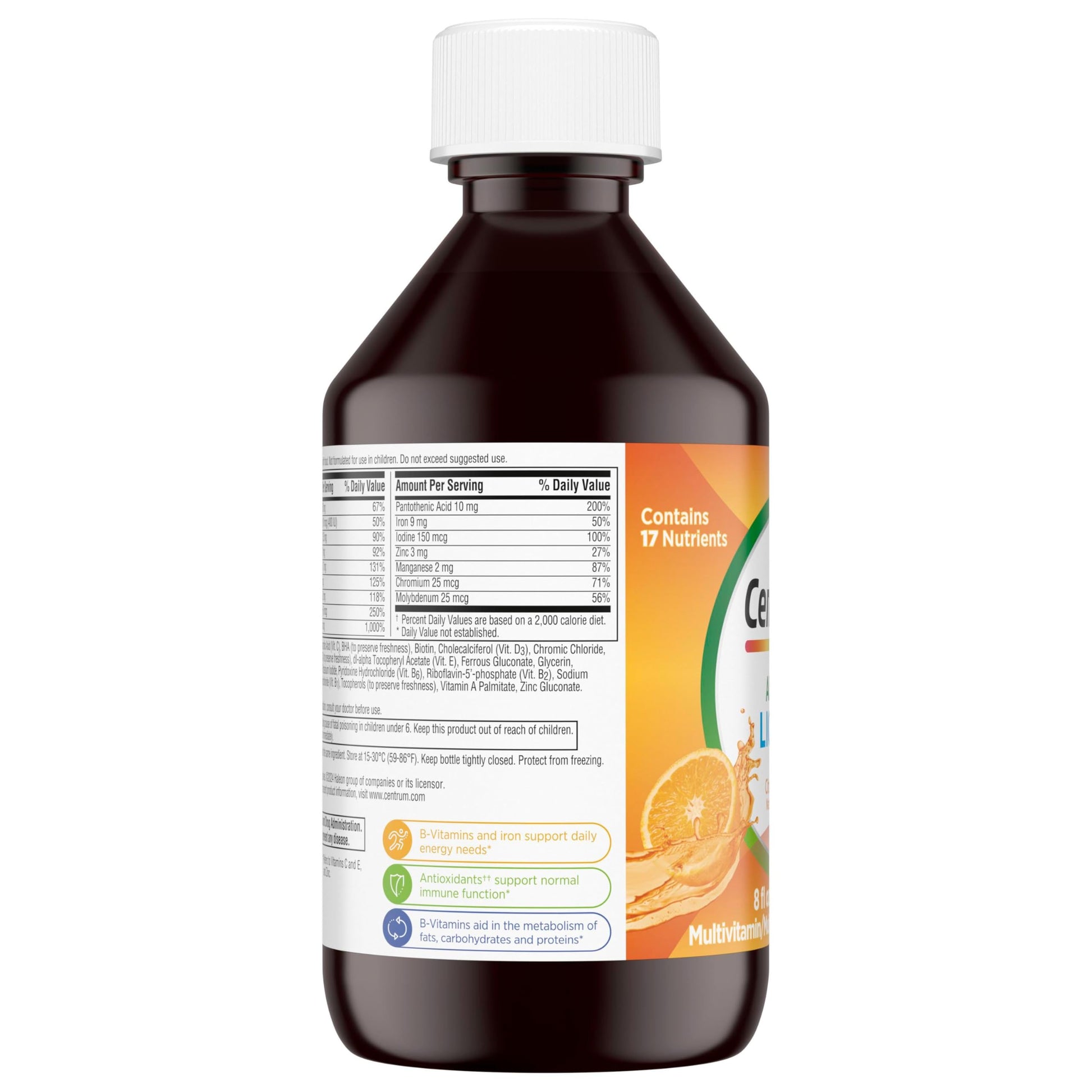 Centrum Liquid Multivitamin for Adults, Multivitamin/Multimineral Supplement with B Vitamins and Antioxidants, Citrus Flavor - 8 Fl Oz Centrum Au supplements