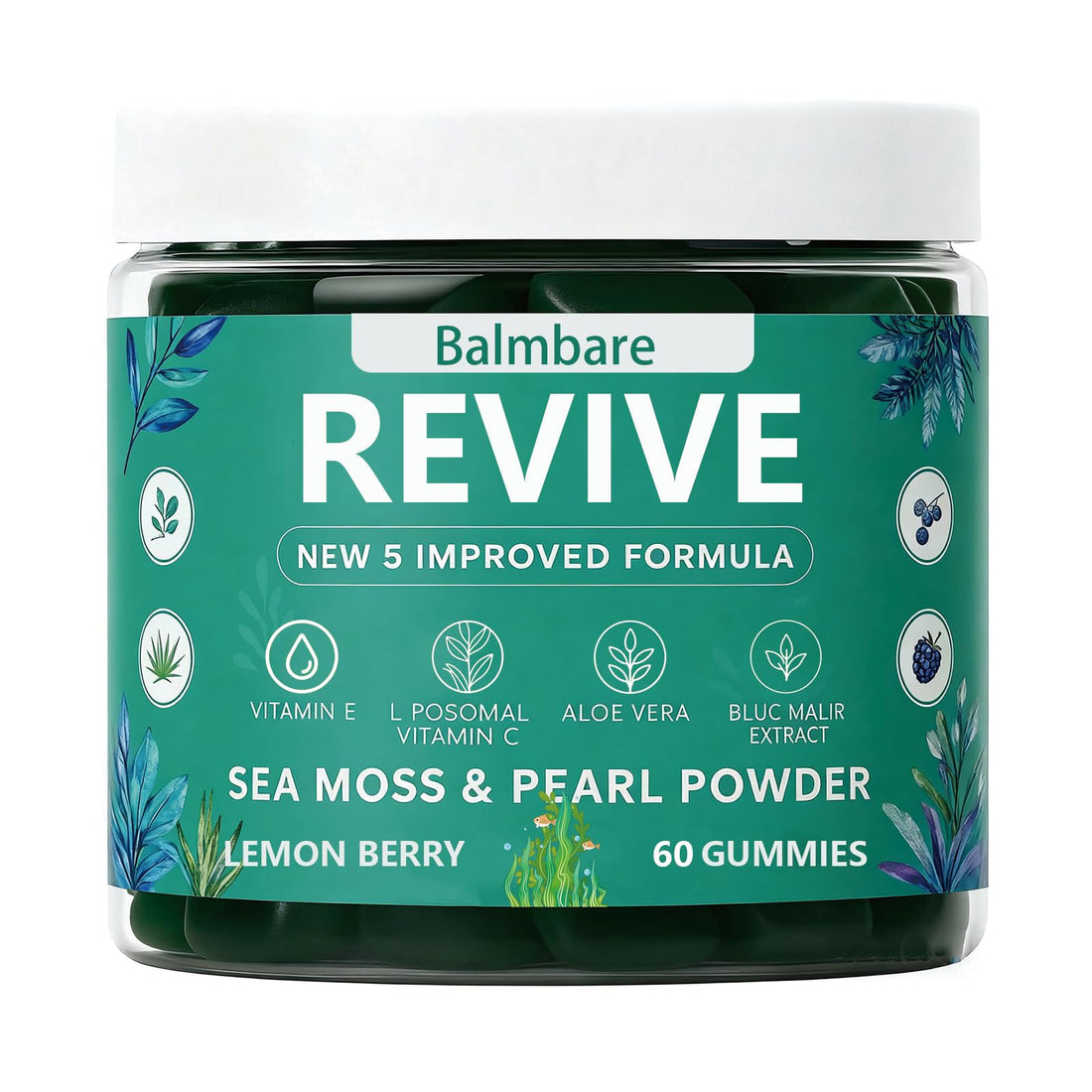 Balmbare Revive Gummies for Hair Loss, with Organic Irish Sea Moss Pearl Powder, Vitamins C & E, Aloe Vera - Supports Healthy Hair, Skin & Nails Growth (1pcs) ReviveNerve uk supplements