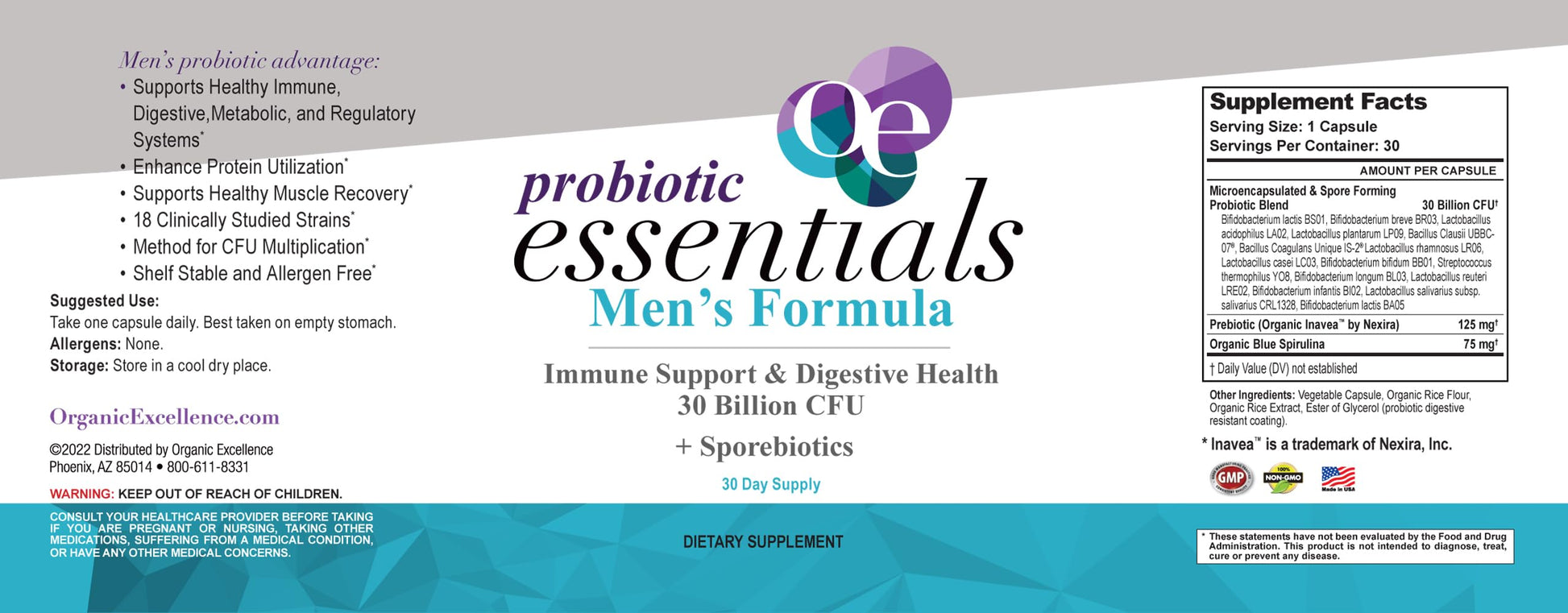Organic Excellence Mens L Reuteri Probiotics for Gut Health with Prebiotics – 18 Strains for Digestive Health, Bloating & Immune Support – 30 Billion Probiotics + Sporebiotics – 30 Capsules Organic Excellence Au supplements