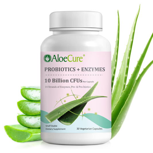 AloeCure Daily Probiotics 10 Billion CFU for Digestive Support 8 Strains, 6 Prebiotics & Enzymes - Digestive Supplement with Bromelain for Women & Men AloeCureUS supplements