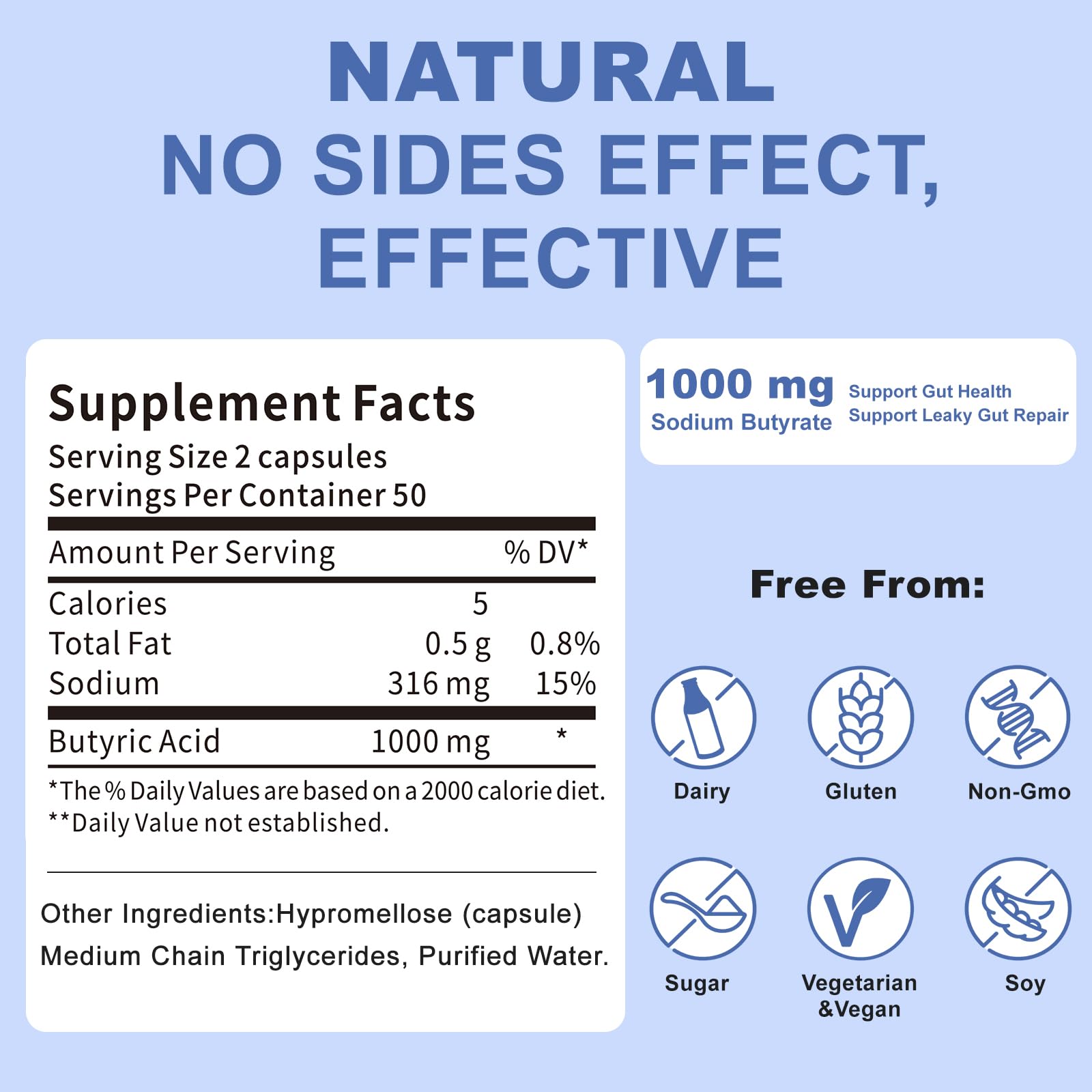 Sodium Butyrate Supplement – Postbiotic for Gut Health, Supports Digestion, IBS, Leaky Gut & Stomach Comfort – Low Odor, Easy to Swallow, No Side Effects – 100 Vegan Capsules QUBIT Au supplements