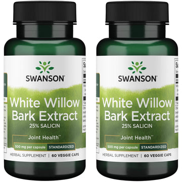 Swanson Maximum Strength White Willow Bark Extract-Promotes Joint Support & Muscle Relief-Standardized to 25% Salicin-Natural Supplement with No Stomach Irritation (60 Veggie Caps, 500mg Each) 2 Pack Swanson Au supplements