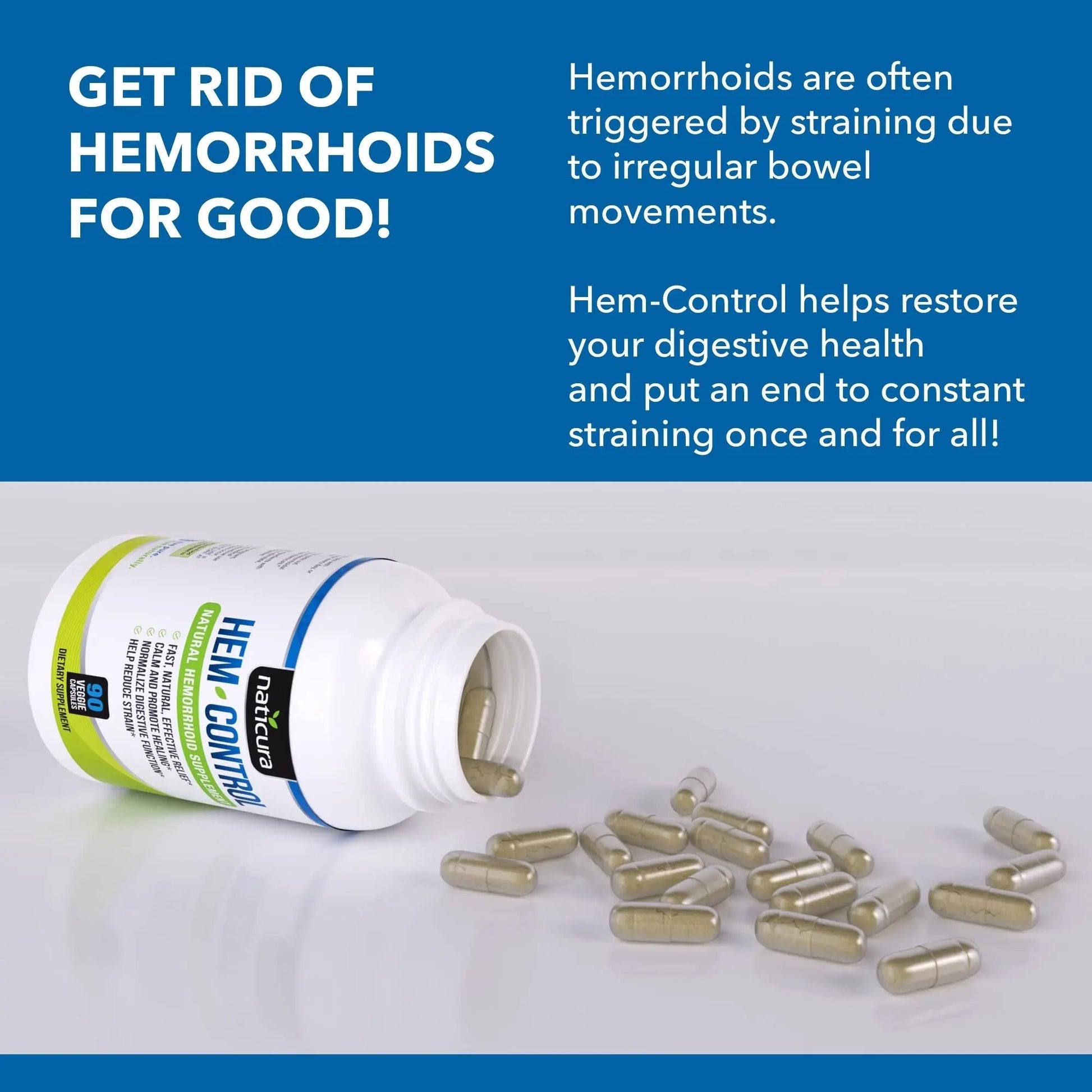 Naticura Hem-Control - Fast Effective Hemorrhoid Treatment Supplement - Powerful Formula to Promote Symptom Relief, Shrinking of Hemorrhoids, Ease Discomfort - 90 Vegan Capsules - Made in USA Naticura Au supplements