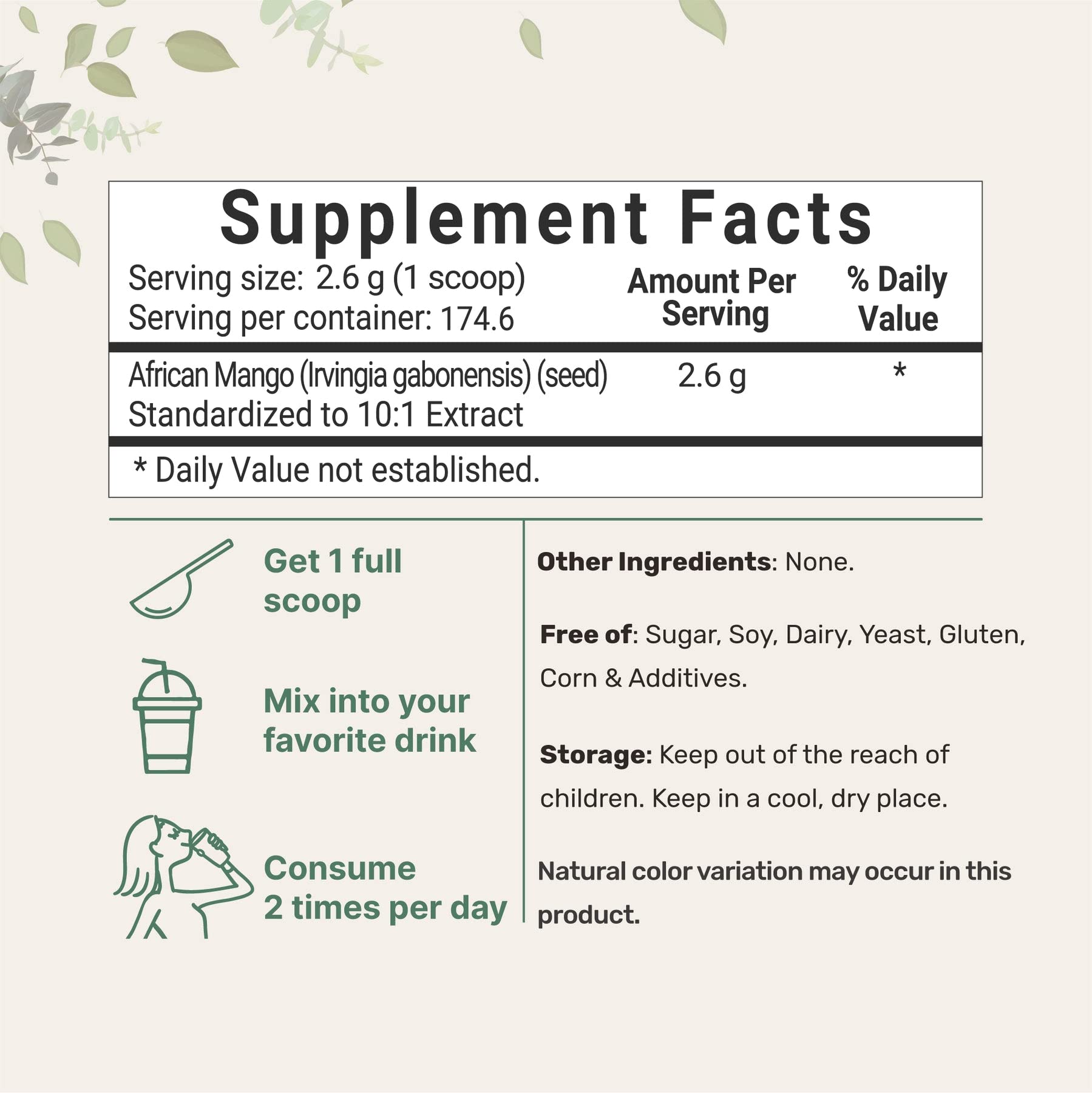 Sustainably Africa Grown, Pure African Mango Powder (Irvingia Gabonensis Powder Micro Ingredients Au supplements