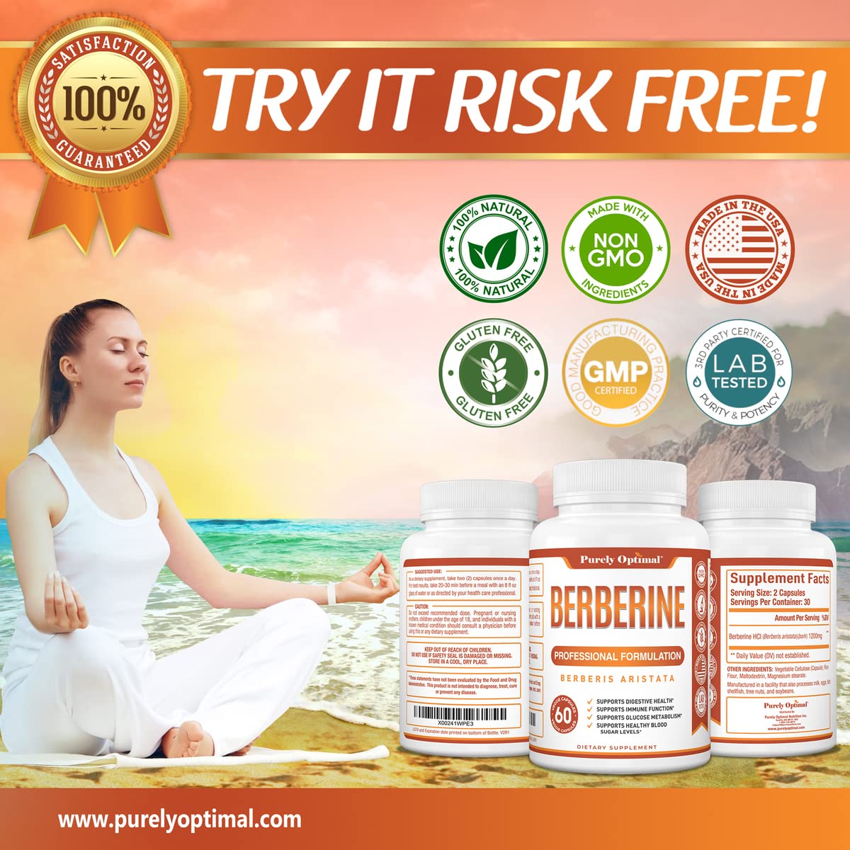Purely Optimal Premium Berberine Supplement - 1200mg Berberine HCl, Non-GMO Purely Optimal Au supplements