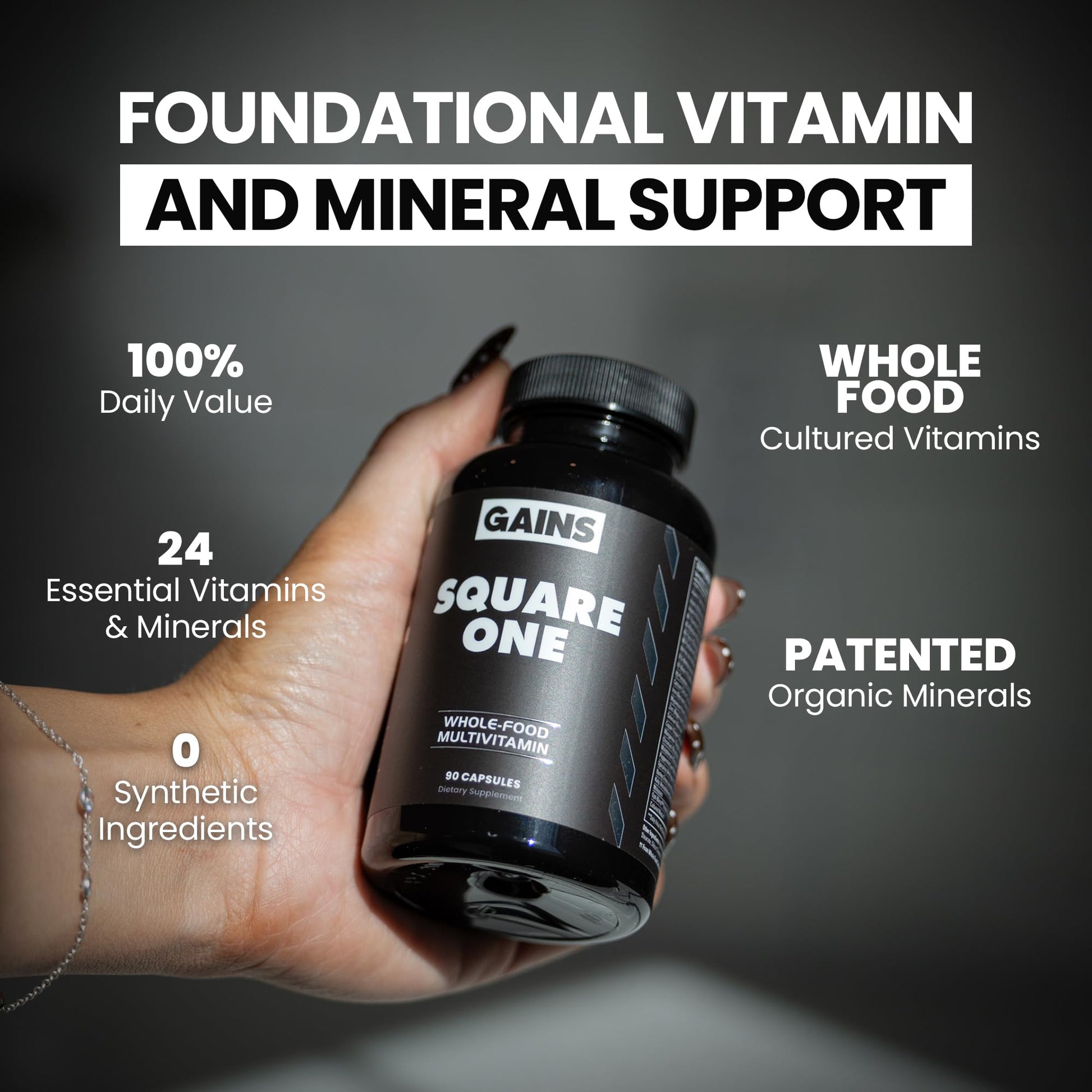Gains in Bulk Square 1 Multivitamin and Mineral Supplement for Women and Men, Vitamins, Digestive Enzymes and Organic Minerals for Muscle Health, Performance and Immune Support, 90 Capsules GAINS IN BULK GAINSINBULK.COM Au supplements