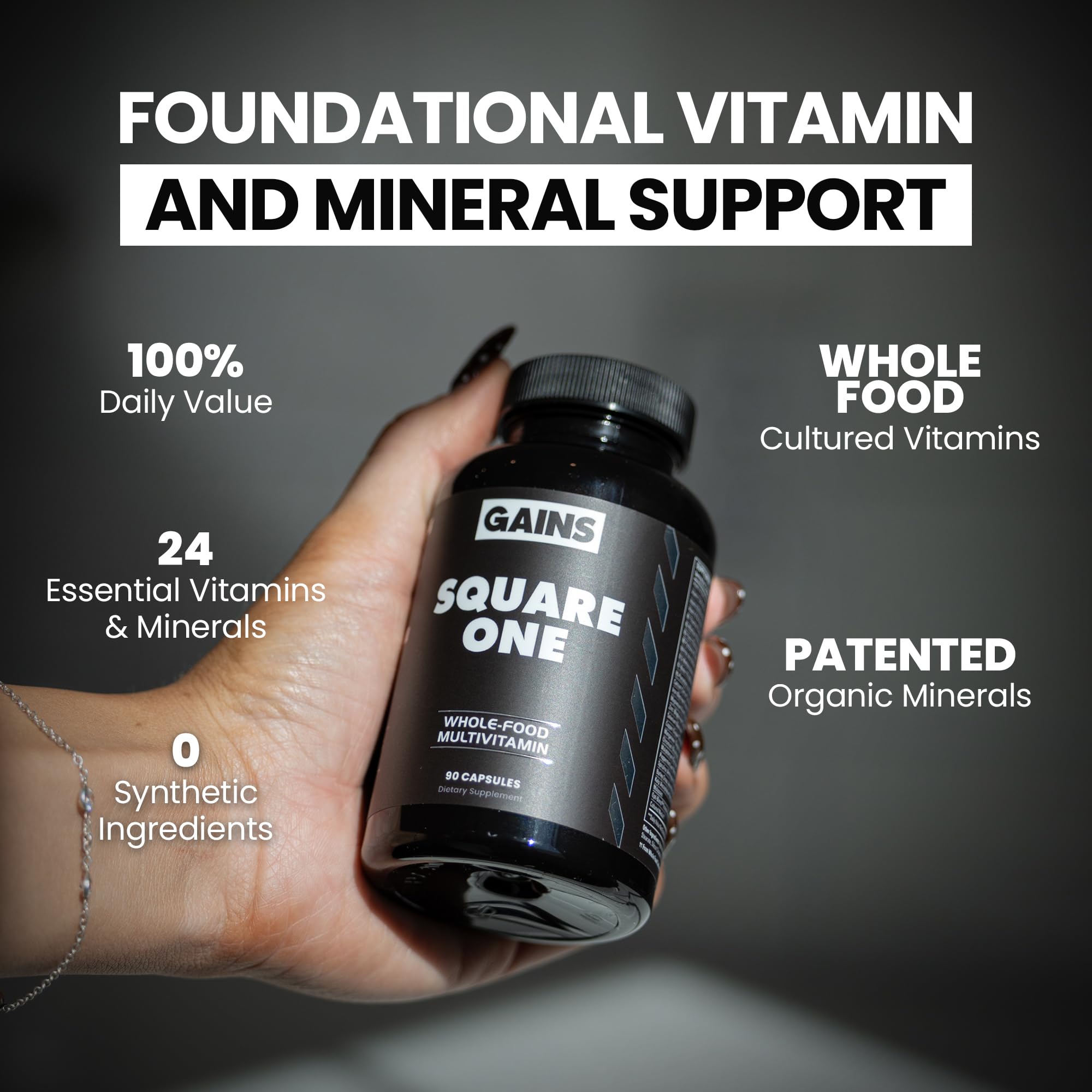 Gains in Bulk Square 1 Multivitamin and Mineral Supplement for Women and Men, Vitamins, Digestive Enzymes and Organic Minerals for Muscle Health, Performance and Immune Support, 90 Capsules GAINS IN BULK GAINSINBULK.COM Au supplements