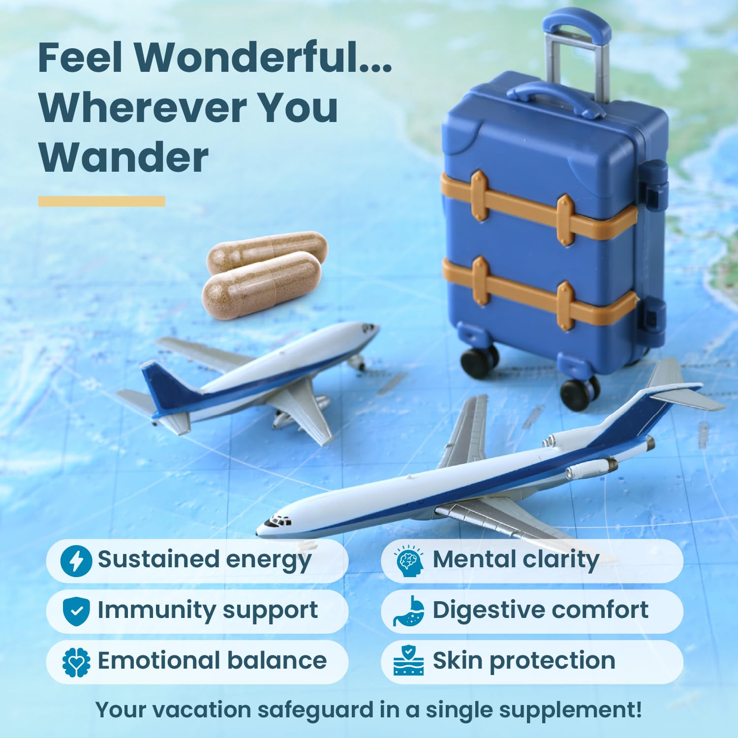 Natural Travel Pills - Traveling Supplement for Jet Lag Relief, Digestion, Immunity, Energy, Sleep, Circulation - Vacation and Long Flight Essentials for Men and Women - 30 Day Supply TravelVita Au supplements