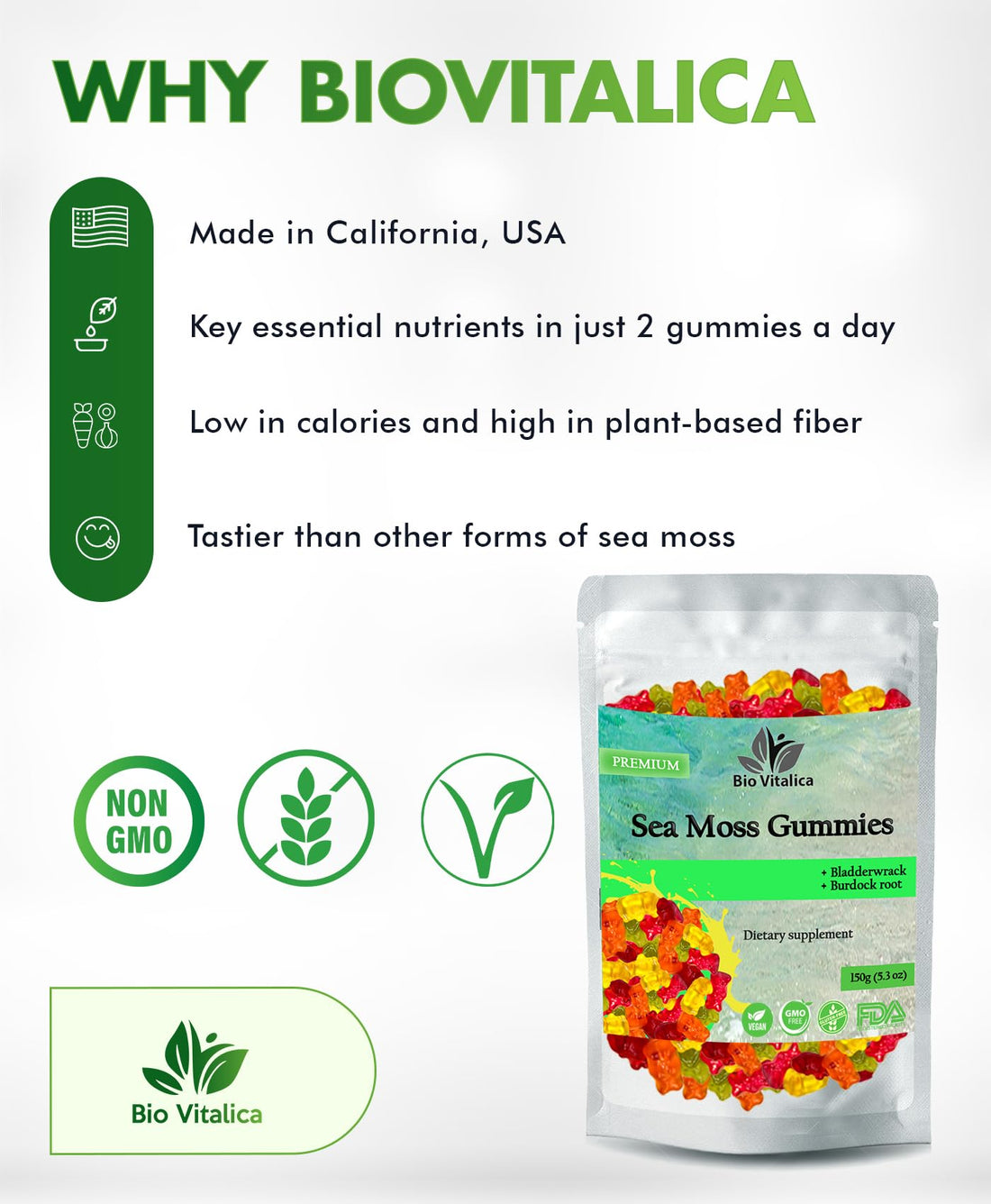 BIO VITALICA Sea Moss Gummies – with Bladderwrack & Burdock Root – Wildcrafted Gel + Powder – Vegan, Keto, Non-GMO, Gluten-Free – Fruity Mineral-Rich Gummies – 50 Count (3 Pack) BIO VITALICA Au supplements