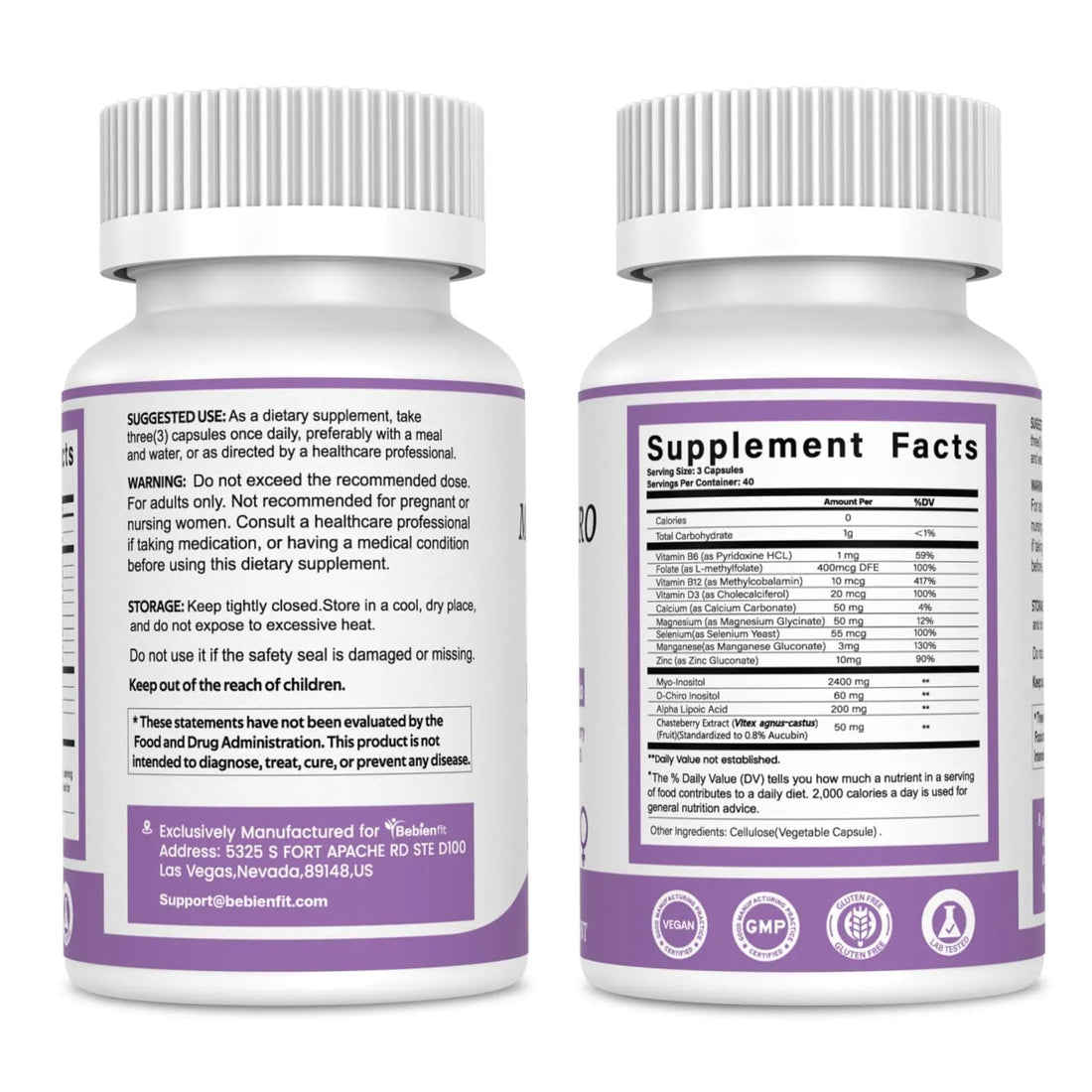 13-in-1 Myo Inositol & D-Chiro Inositol for Women PCOS,Hormonal Balance,2460mg-40:1 Ratio,Ovarian Health&Cycle Support Supplement Plus Alpha Lipoic Acid/Folate/Vitex/Magnesium/Multivitamin,120 Veg Cap Bebien fit uk supplements
