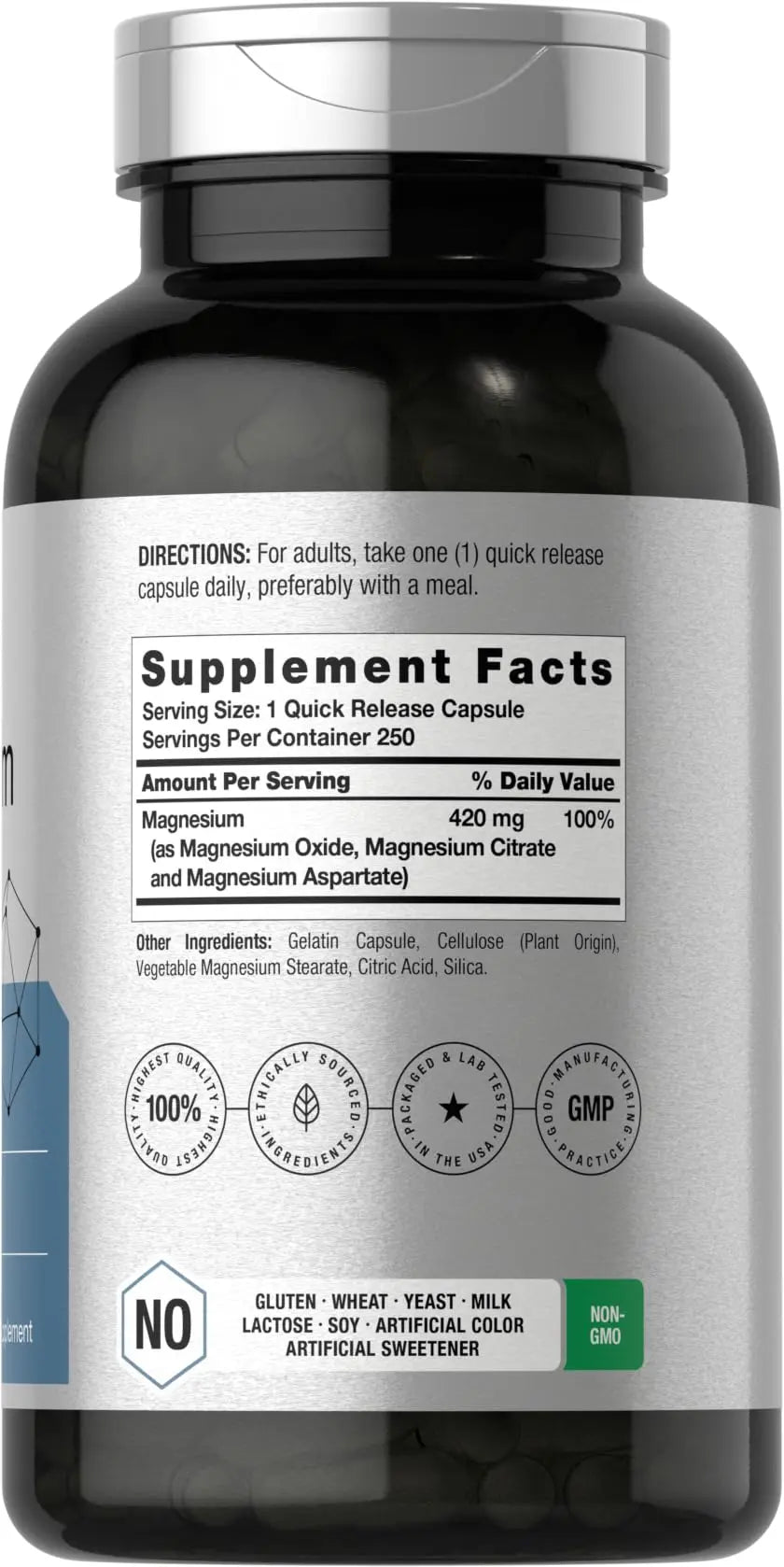 Horbäach Triple Magnesium Complex | 420 mg | 250 Capsules | Non-GMO and Gluten Free Formula | Magnesium Oxide, Citrate, and Aspartate Dietary Supplement Horbäach Au supplements