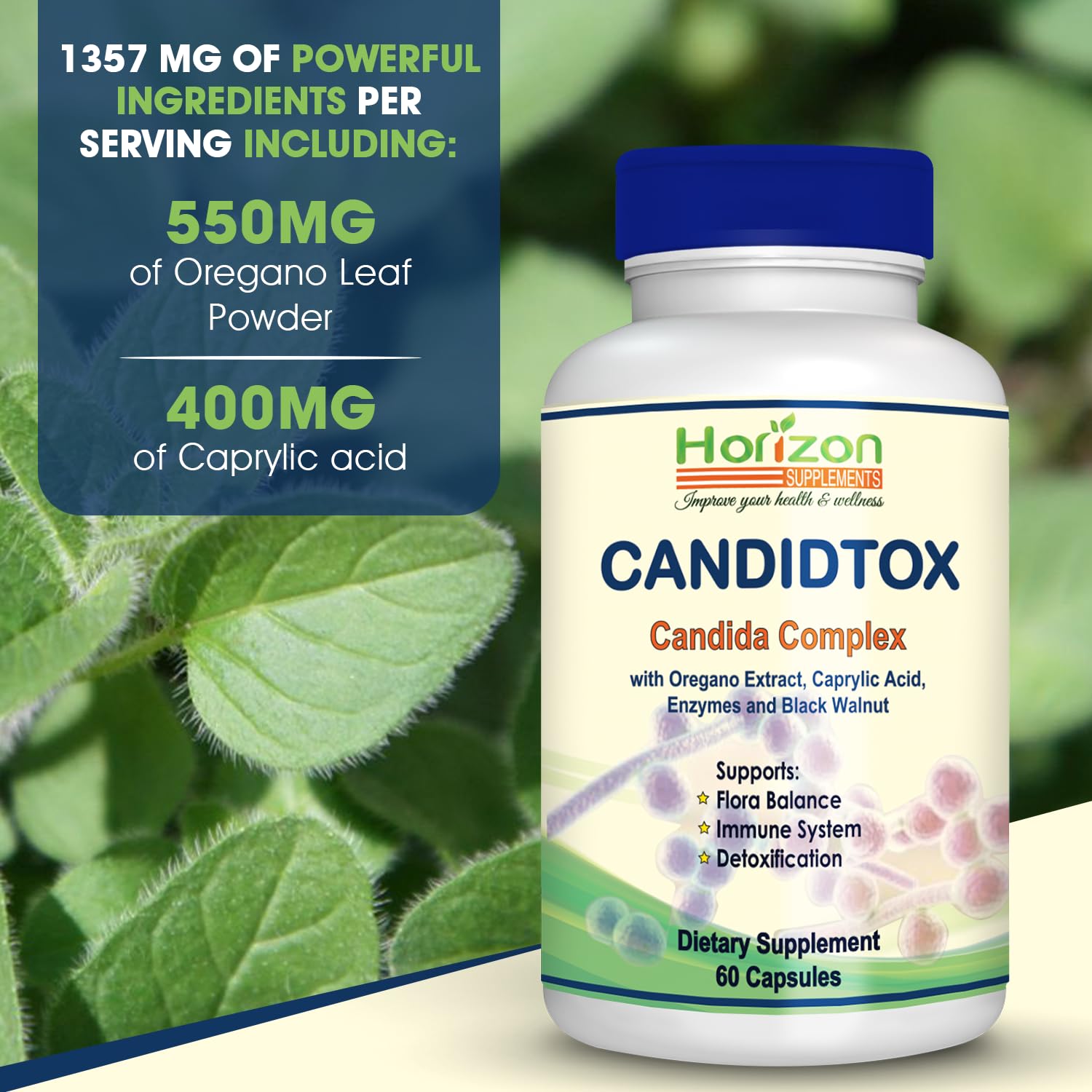 Candida Cleanse Support and Detox with Natural Herbs, probiotics and Oregano Oil Horizon Supplements Au supplements