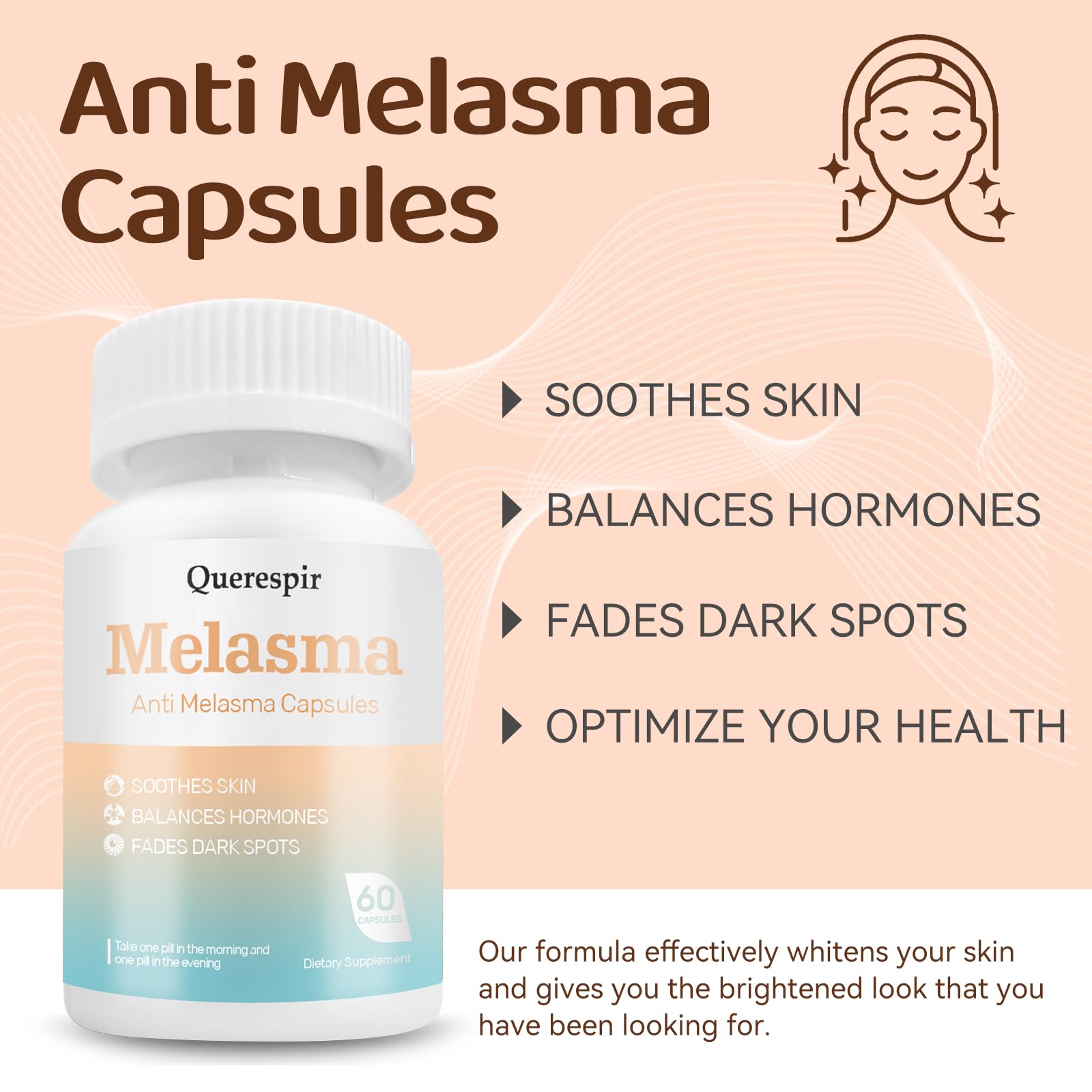 Melanina Anti-Melasma Capsule, Melasma Dark Spot Remover, Melanin Supplement, Spots Remover for Face & Body, Vitamin C & Turmeric Extract, Brightens & Even Skin Tone - 60 Capsules Querespir Au supplements