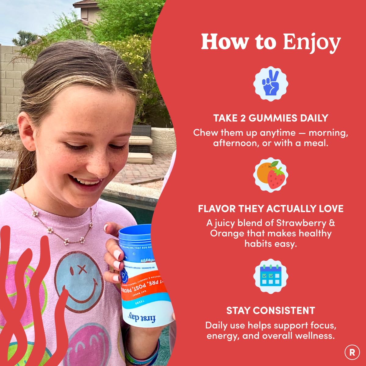 FIRST DAY Teens’ Gut Sustainer Tribiotic Gummies – 3-in-1 Prebiotic, Probiotic & Postbiotic Supplement – Supports Digestive, Skin, Oral & Immune Health, Nutrient Absorption & Growth – 30-Day Supply FIRST DAY Au supplements