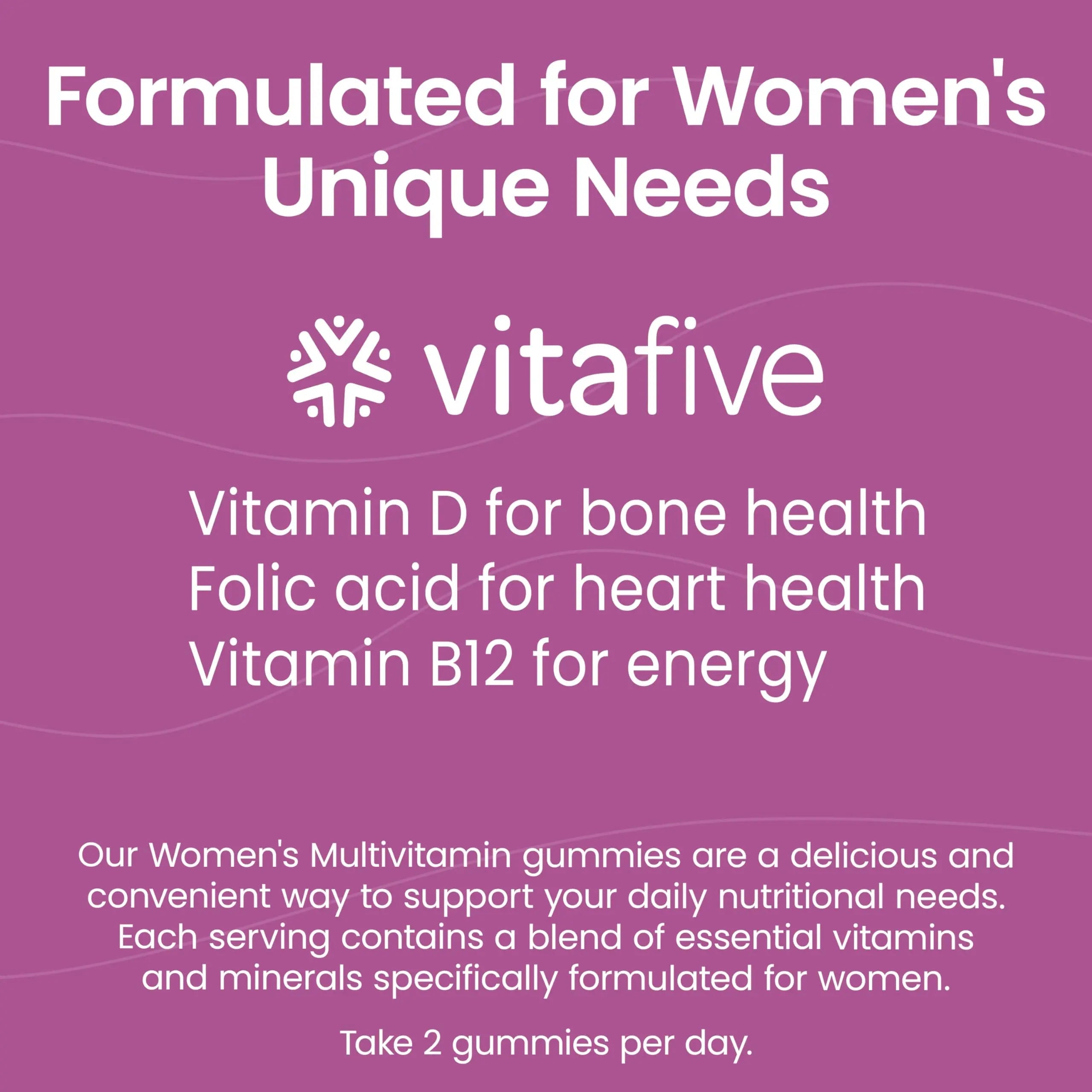 vitafive Women's Multivitamin Gummies, Best Multivitamin for Women with Biotin, D3, B12, Zinc, Low Sugar, Gluten Free (50 Ct) vitafive Au supplements