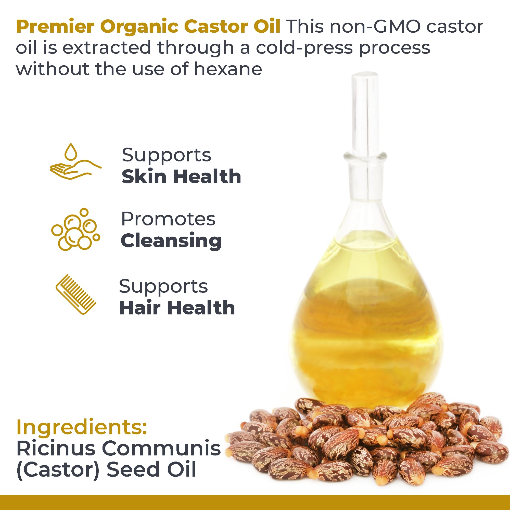 Premier Research Labs Organic Castor Oil for Face - Cold Pressed 100% Pure Castor Oil for Hair Growth, Skin & Body, Hexane Free - 8 Oz Bottle Premier Research Labs Au supplements