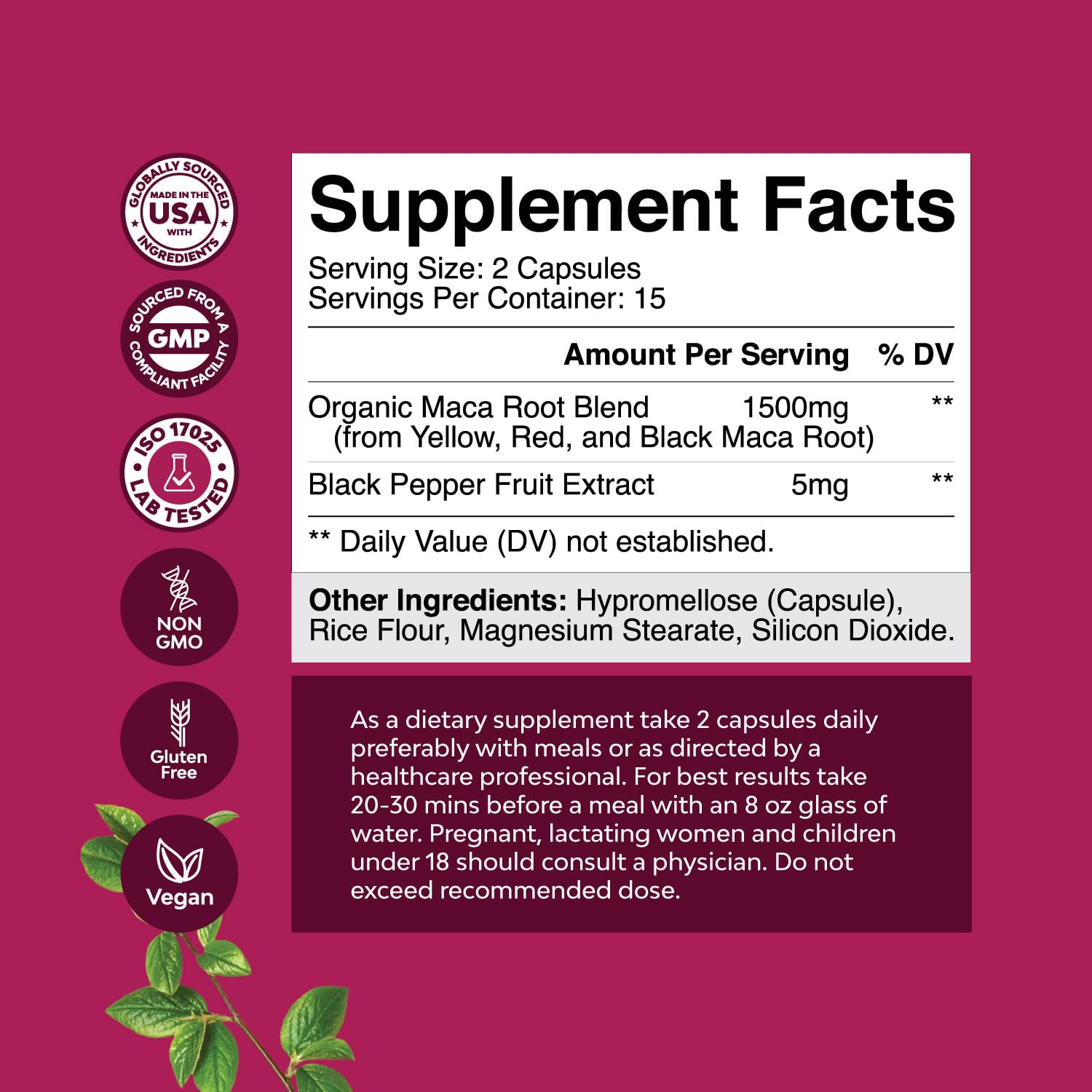 Maca Root Capsules for Women - Potent Herbal Supplement with Female Enhancing Blend of Red Yellow & Black Maca Root - Non-GMO Certified Vegan and Gluten-Free with No Artificial Colors - 30 Count Natures Craft Au supplements