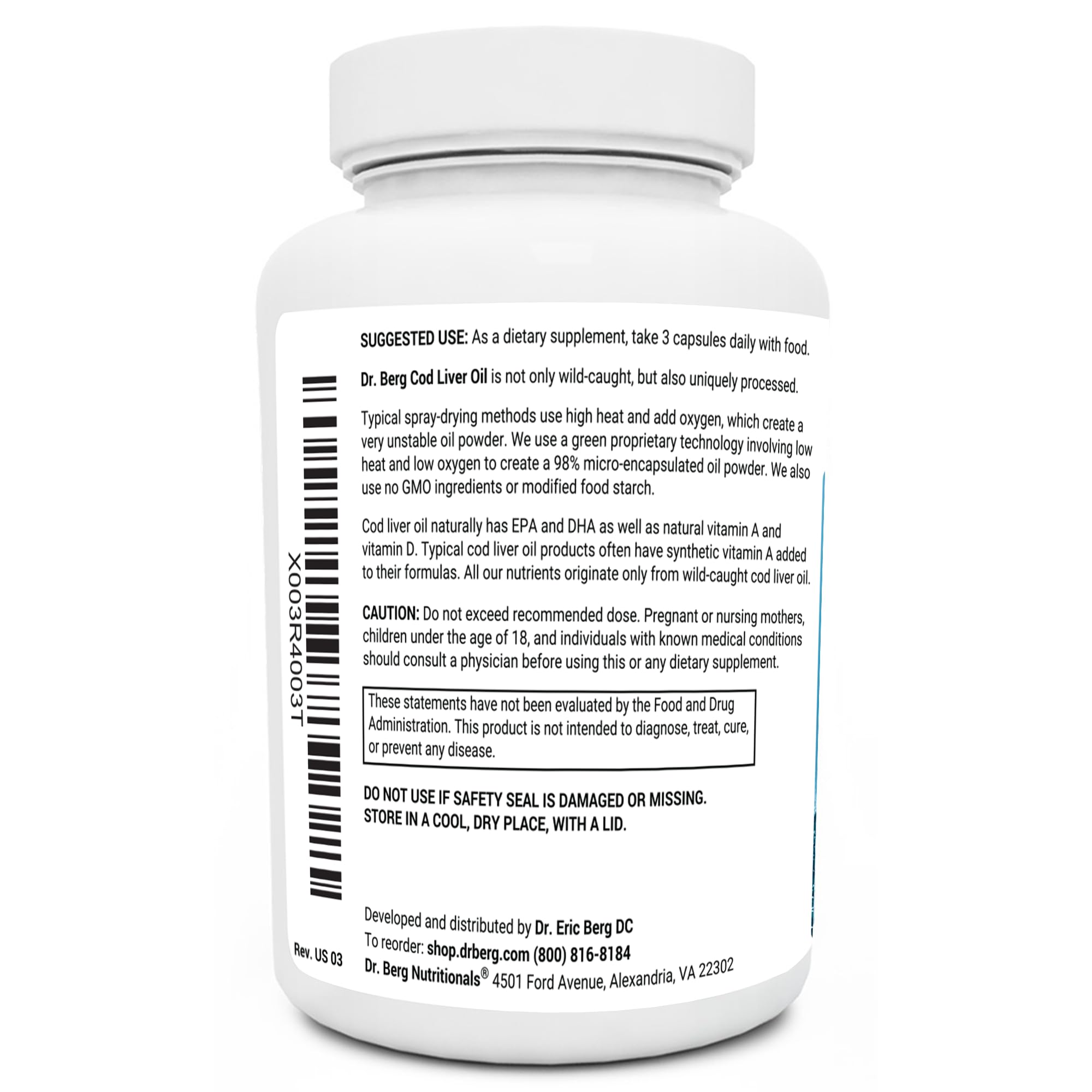 Dr. Berg Cod Liver Oil Capsules - New Formula Without OxBile - Rich in Omega-3 Fatty Dr. Berg Nutritionals Au supplements