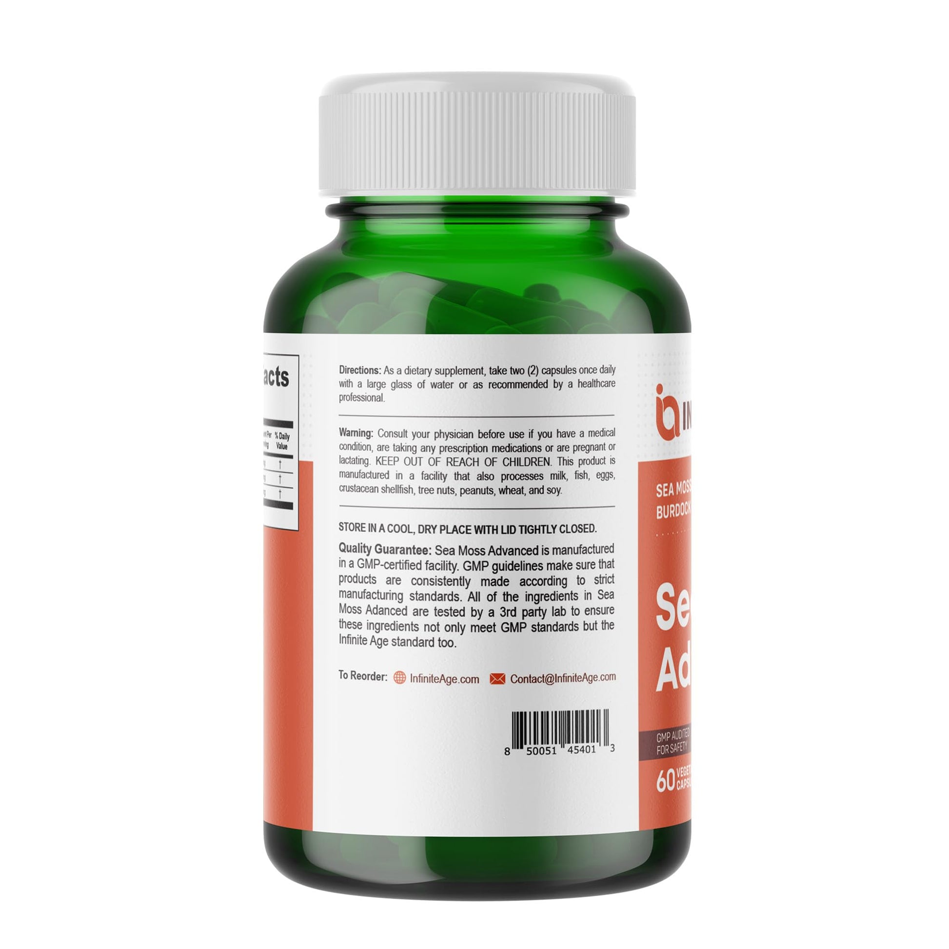 INFINITE AGE 1250mg Sea Moss Advanced Superfood Capsules, 60 Count - High-Potency, Vegan, Made in The USA - Irish Seamoss, Bladderwrack, Burdock Root - Overall Health, Immunity Support INFINITE AGE Au supplements