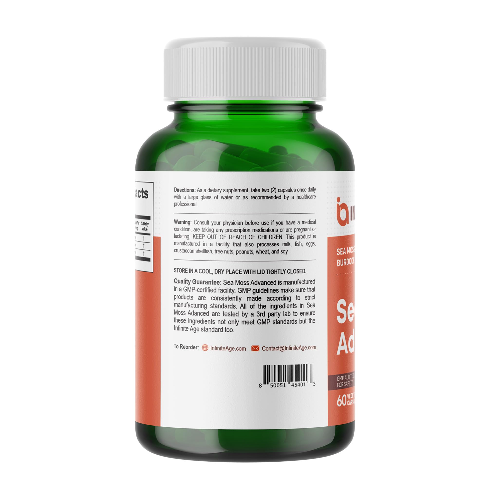 INFINITE AGE 1250mg Sea Moss Advanced Superfood Capsules, 60 Count - High-Potency, Vegan, Made in The USA - Irish Seamoss, Bladderwrack, Burdock Root - Overall Health, Immunity Support INFINITE AGE Au supplements