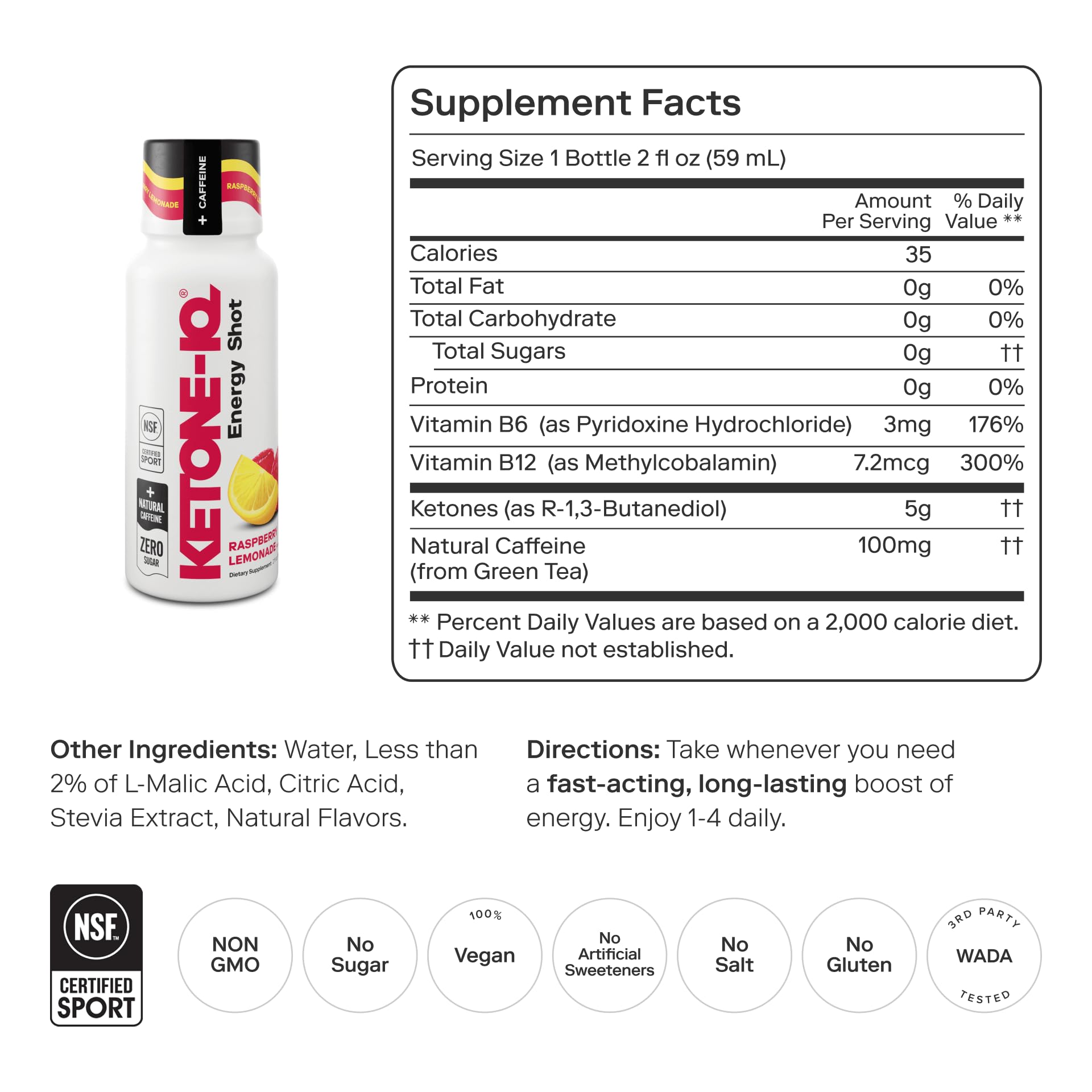 Ketone-IQ Exogenous Ketone Energy Shots with Caffeine - 12 Pack of Green Tea Caffeine Shots with 5g Bioidentical Ketones and B Vitamins - Fast Acting, On The Go Clean Energy Drink (Raspberry Lemonade) Ketone-IQ Au supplements