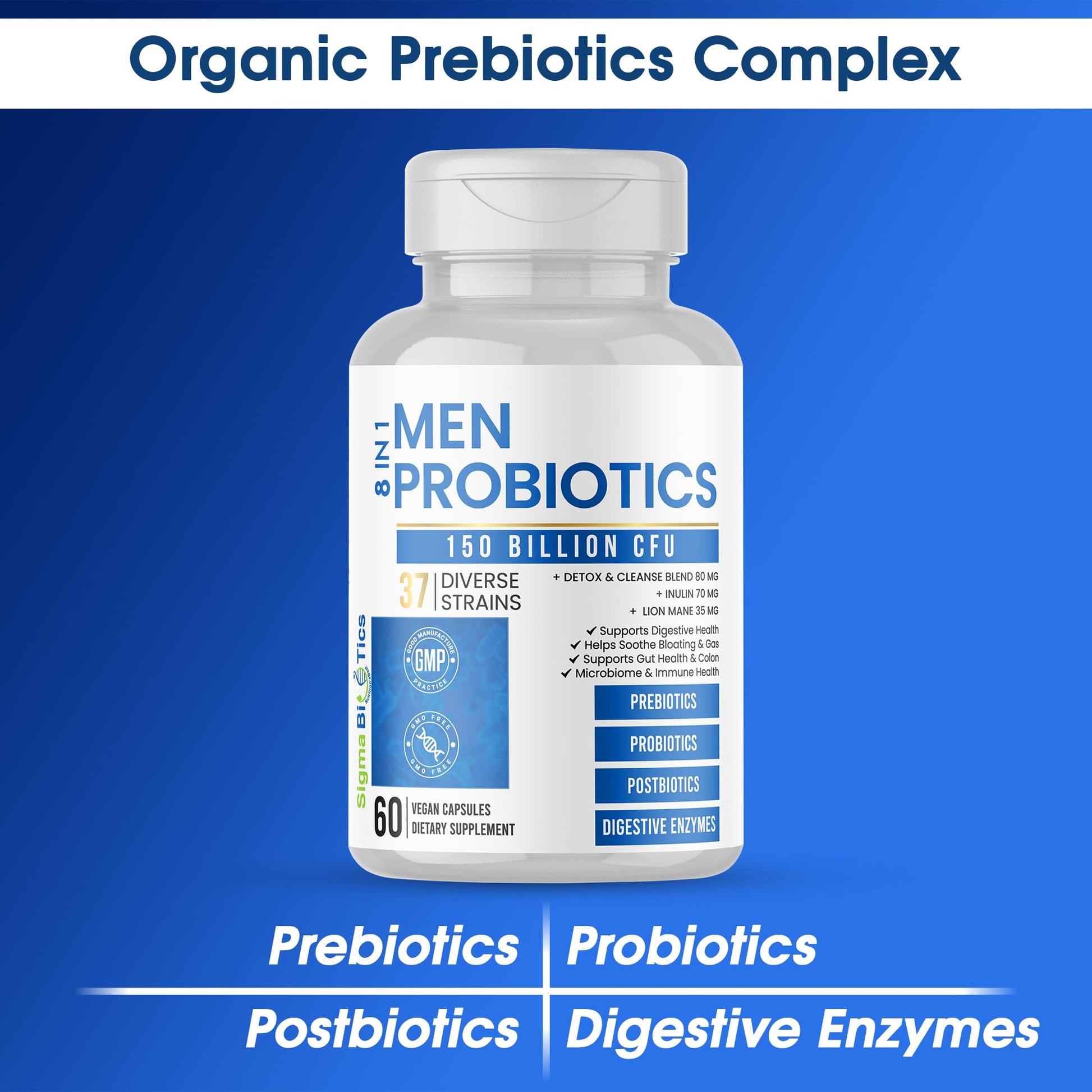 Probiotics for Men - 150 Billion CFU Acidophilus Capsules with Prebiotics & Postbiotics - Supports Gut Microbiome, Colon & Immune Health - 37 Strains with Digestive Enzymes - 60 Vegan Capsules SigmaBiotics Au supplements