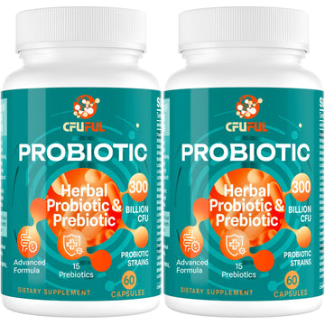 Probiotics for Women & Men - 300 Billion CFU, 24 Strains Probiotic + 15 Organic Herbs Prebiotics Blend, for Overall Digestive Gut Health, Immune, Constipation & Bloating, Shelf Stable - 4 Month Supply Cfuful Au supplements
