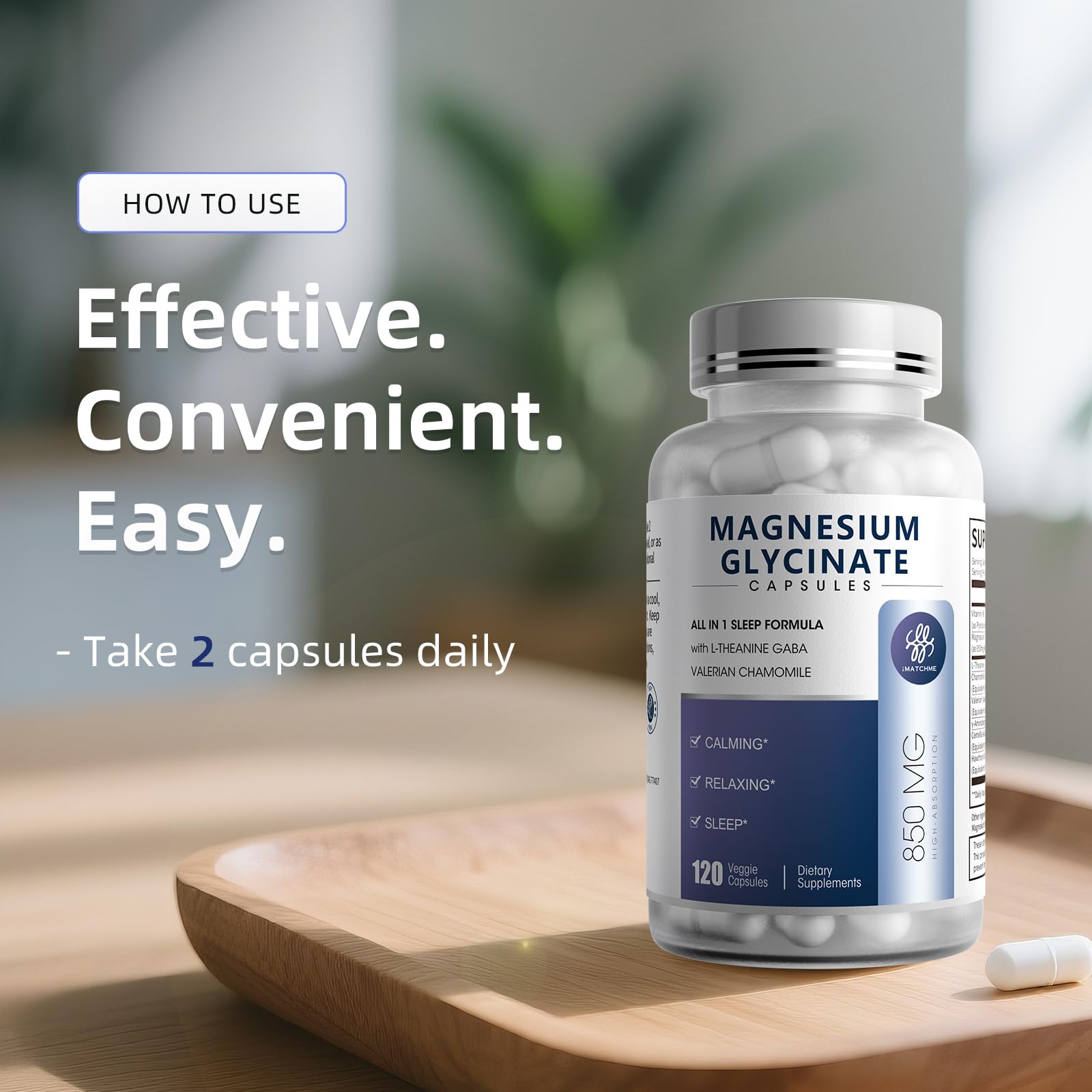 iMATCHME Magnesium Glycinate 850mg Capsules with L-Theanine, Chamomile & GABA for Sleep, Calmness, Muscle, Bone Health & Immune Support, Magnesium for Women and Men, Vegan, High-Absorption, 120 Count iMATCHME Au supplements