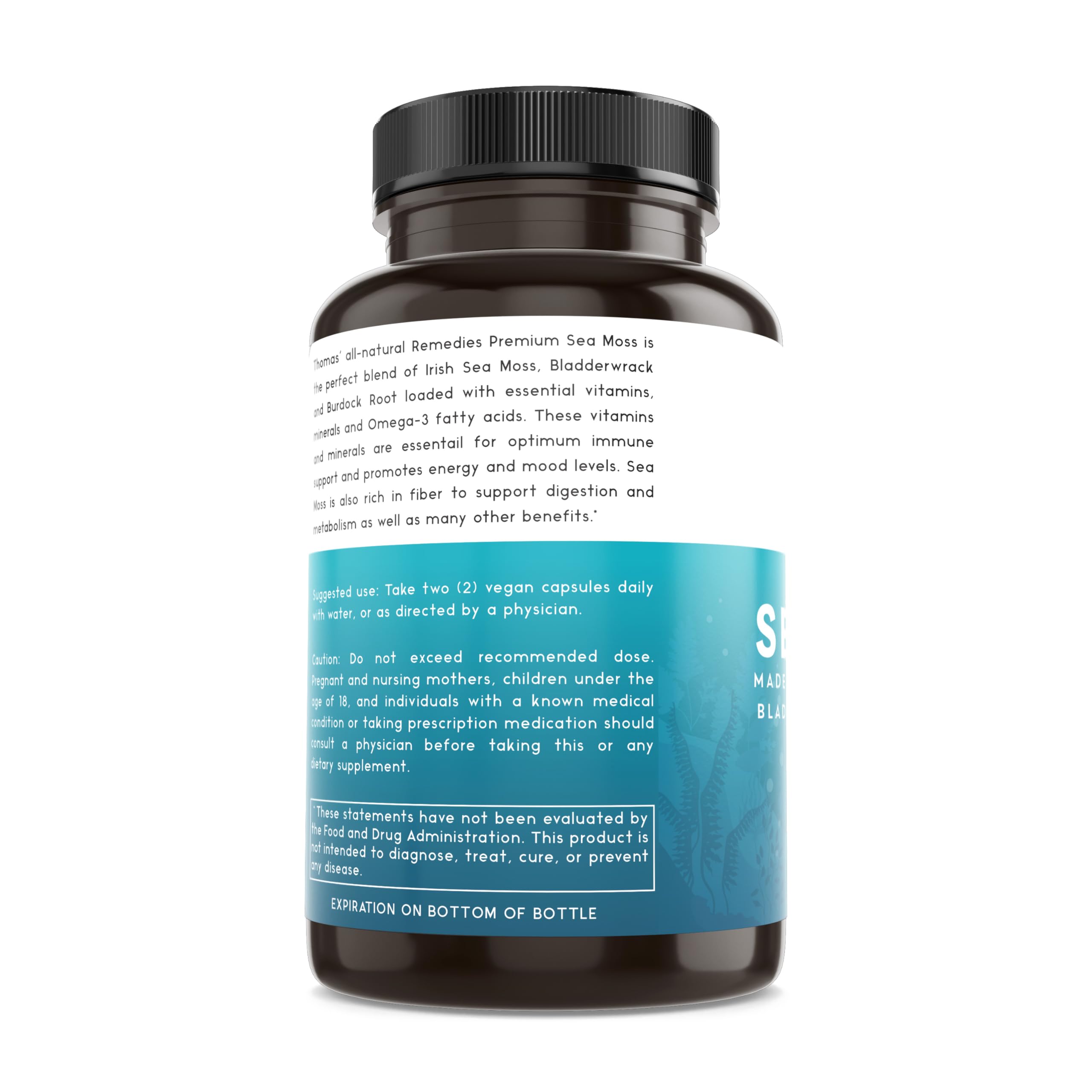 Thomas' all-natural Remedies Irish Sea Moss Capsules, Sea Moss with Bladderwrack & Burdock Root Organic for Gut Health, Digestion, Energy & Immune Support, 120 Seamoss Pills Thomas' all-natural Remedies Au supplements
