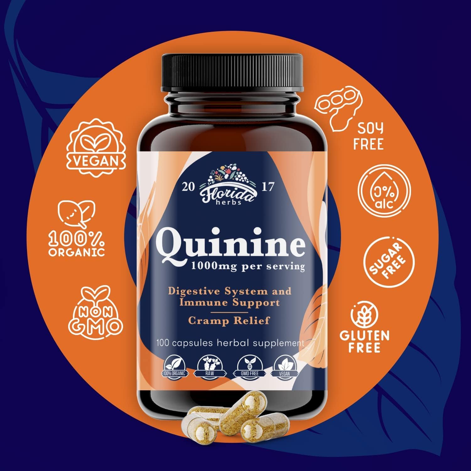 Leg Cramps Support Organic Pills - 1000 mg - Quinine Tablets for Cramp Defense FLORIDA HERBS Au supplements
