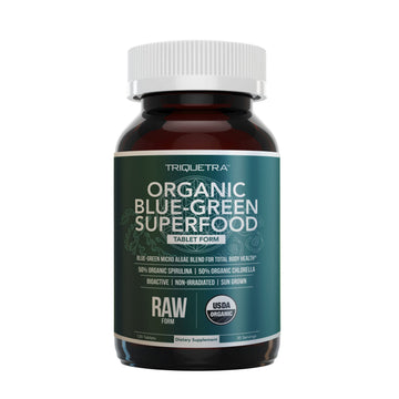 Organic Spirulina & Chlorella Tablets – 4 Organic Certifications, Raw, Non-Irradiated – 50/50 Blue Green Algae Blend – Antioxidant Content Equal to 5 Servings of Vegetables (120 Tablets) Triquetra Health Au supplements