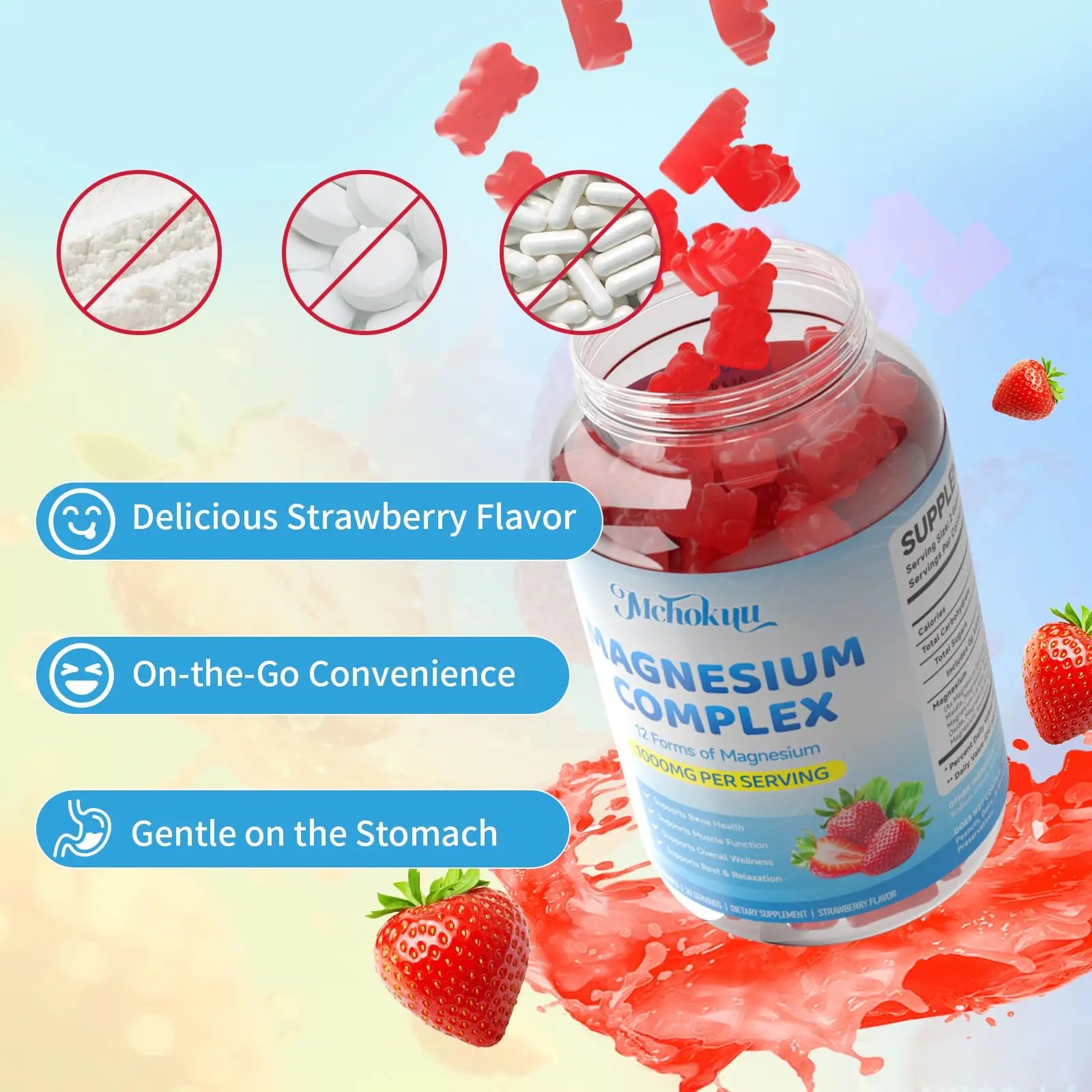 Magnesium Complex Gummies 1000mg | 12-in-1 Magnesium Complex Supplement with Glycinate, Citrate, Malate & Taurate Supports Muscle Function, Bone Health, Rest & Relaxation – Strawberry Flavor, 60 Count Mchokuu Au supplements