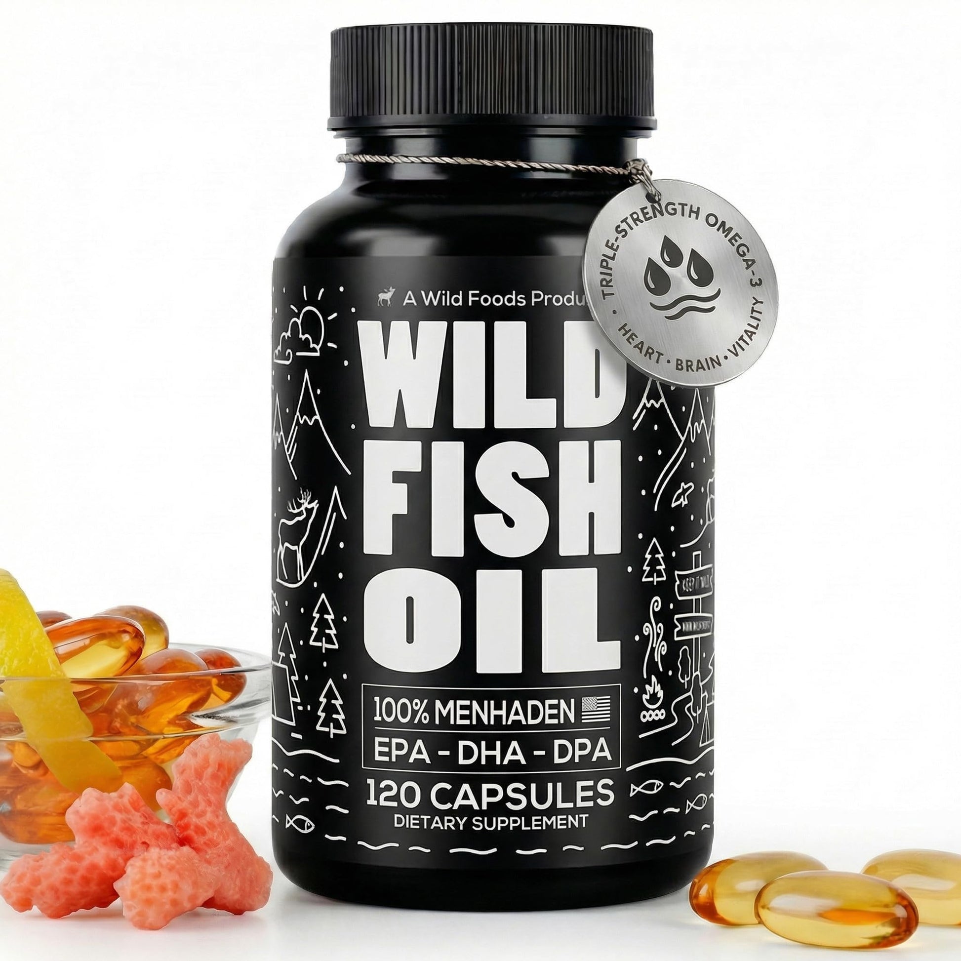 Wild Foods Omega 3 Fish Oil Supplement, 120 Capsules (1 pk) | Wild Caught, Burpless, Odorless, Non-GMO, Gluten Free | DPA, DHA, EPA Triple Strength Heart & Joint Nutrition for Women & Men Wild Foods Au supplements