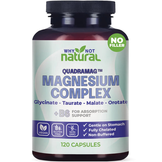 4-in-1 Magnesium Complex Supplement - Glycinate, Taurate, Malate, Orotate Blend - 300 mg per Serving, 120 Capsules Why Not NaturalAu supplements