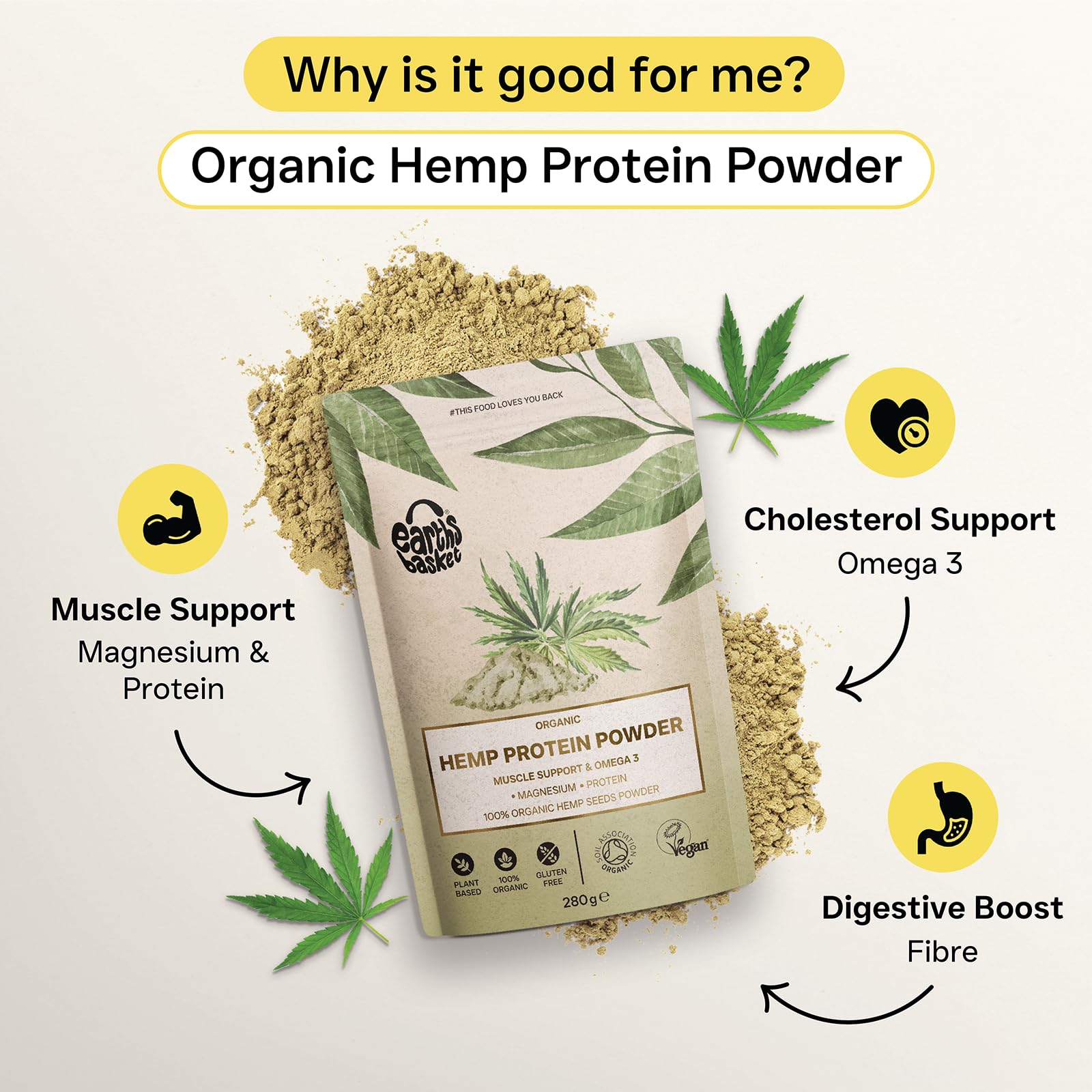 Earths Basket Organic Hemp Protein Powder,280g Natural, Unflavoured, Vegan, Gluten Free EARTHS BASKET Au supplements
