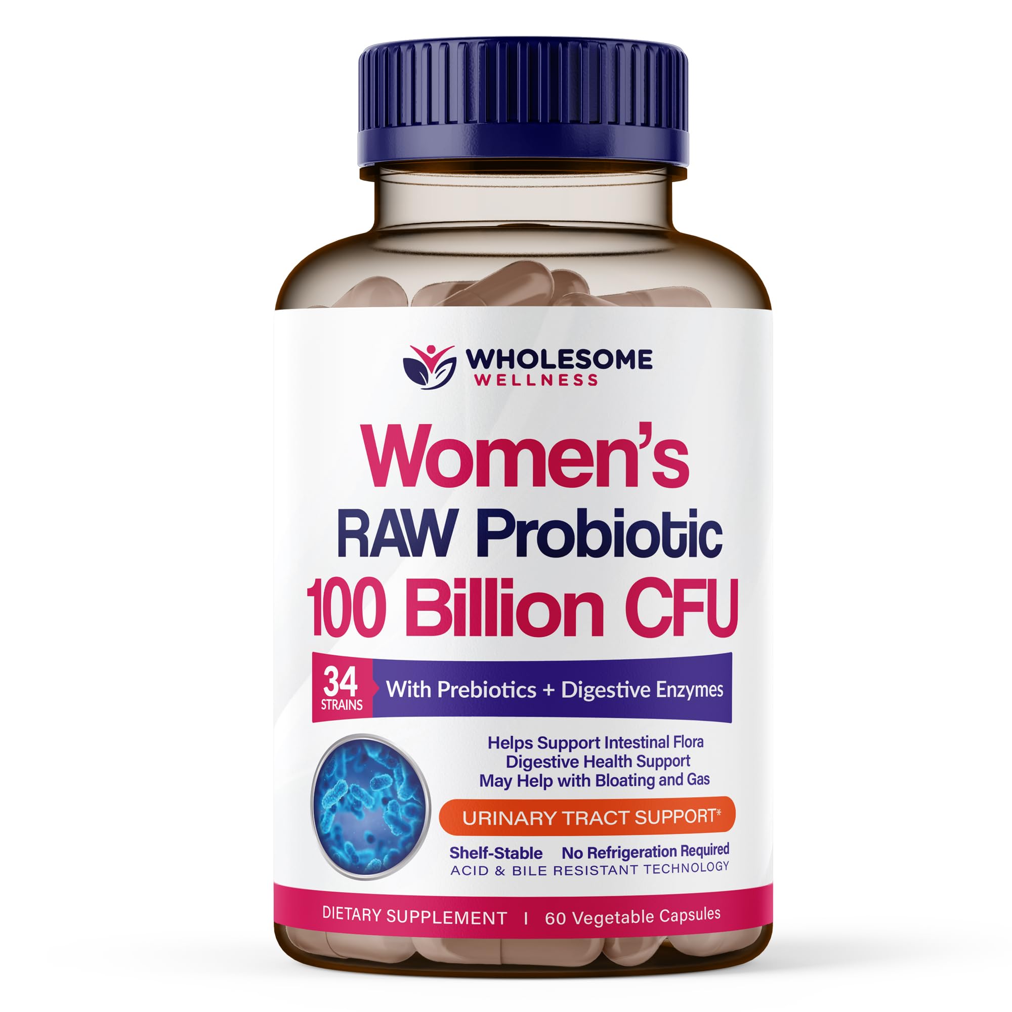 Wholesome Wellness Dr. Formulated Raw Probiotics for Women 100 Billion CFUs Capsules with Prebiotics, Digestive Enzymes, Approved for Adults, Shelf Stable Supplement Wholesome Wellness Au supplements
