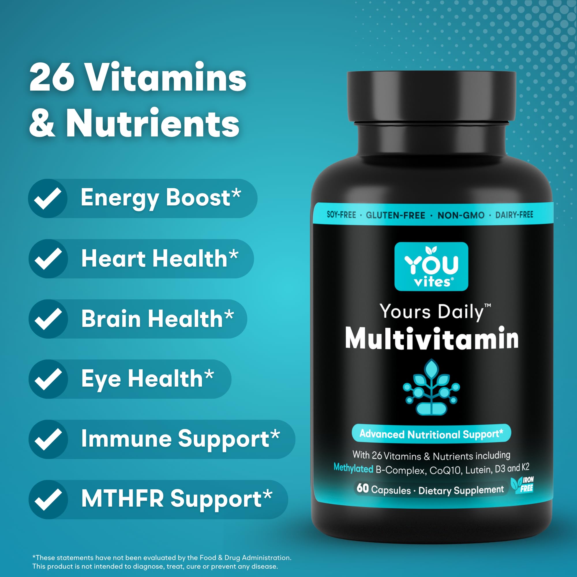 You Vites - Methylated Multivitamin for Men and Women, Methyl Multi Without Iron - 60 Capsules, MTHFR Supplement with Methyl B12, Methylfolate (5-MTHF), CoQ10 for Energy, Heart and Mood Support You Vites Au supplements
