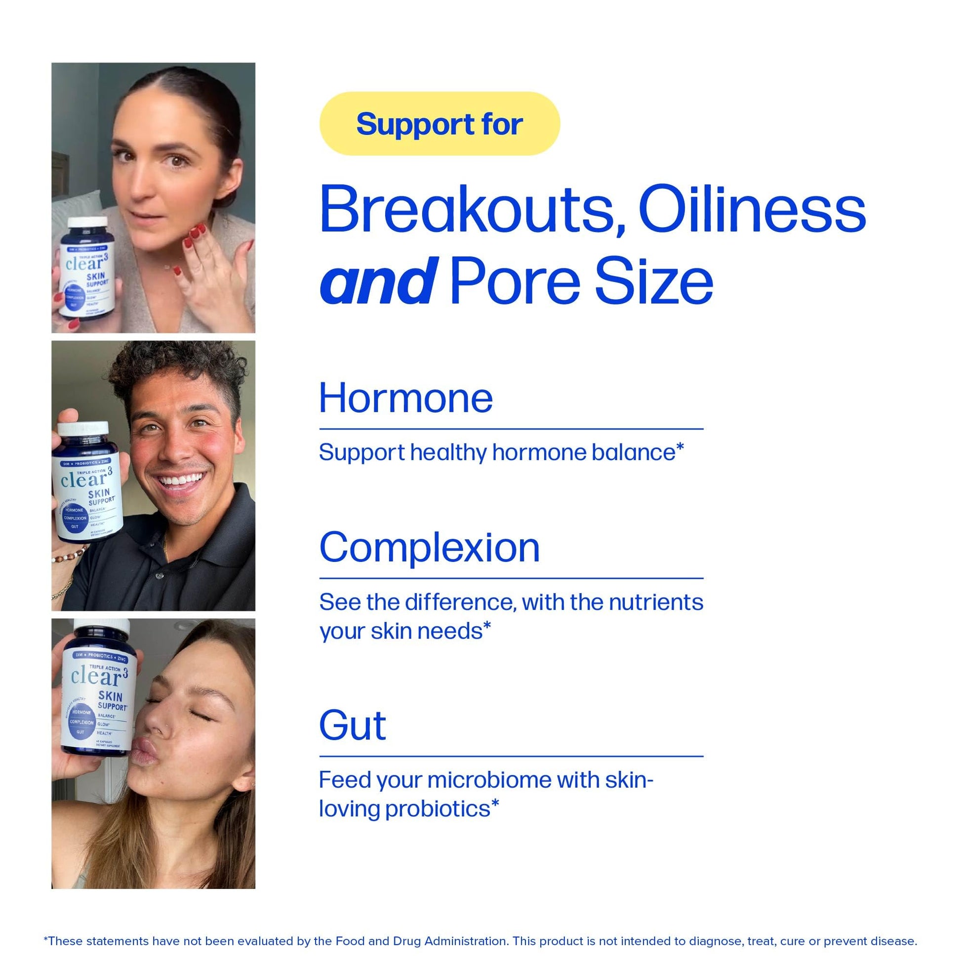 Clear Skin Supplement with Zinc, DIM & Probiotics | 3-in-1 Balance, Glow & Health Skin Support | Triple Action Hyaluronic Acid, Niaciminide & Vitamins for Hormone, Complexion & Gut Support | 60 Ct SMNutrition Au supplements