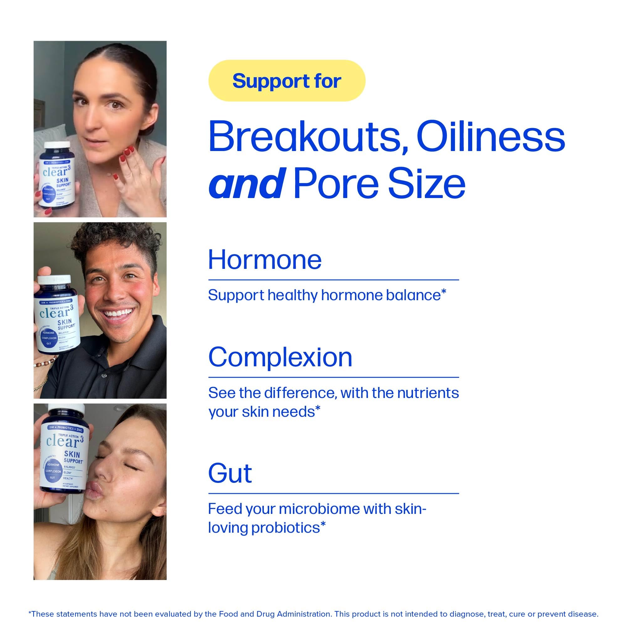 Clear Skin Supplement with Zinc, DIM & Probiotics | 3-in-1 Balance, Glow & Health Skin Support | Triple Action Hyaluronic Acid, Niaciminide & Vitamins for Hormone, Complexion & Gut Support | 60 Ct SMNutrition Au supplements
