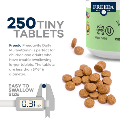 Freedavite Tiny Tablet - Moderate Multivitamin for Men and Women - Pure Vitamin A, C, D, E, B1, B2, B6, B12, Biotin, Calcium, Zinc, Iron, Magnesium FREEDAUS supplements