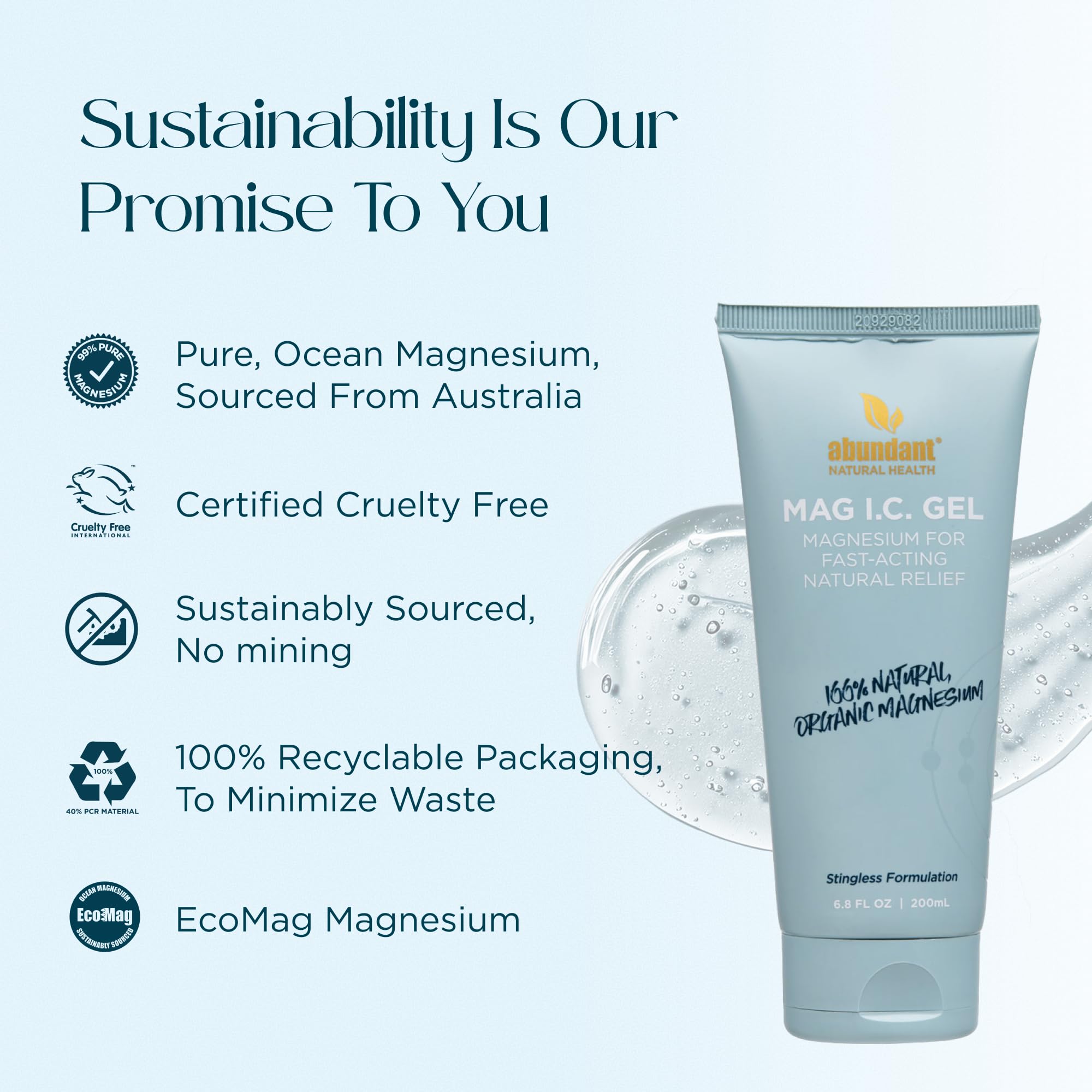 Abundant Natural Health MAG I.C. Magnesium Gel with Cucumber Stem Cells - Fast Muscle Relief, Soothing, Stingless, Safe for Sensitive Skin, Fragrance-Free, 200mL Abundant Natural Health Au supplements