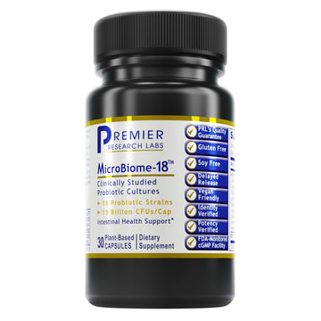 Premier Research Labs MicroBiome-18 - Probiotics for Digestive Health, Probiotics with Lactobacillus Acidophilus for Women and Men, Reuteri for Healthy Gut Microbiome - 30 Vegetarian Capsules Premier Research Labs Au supplements