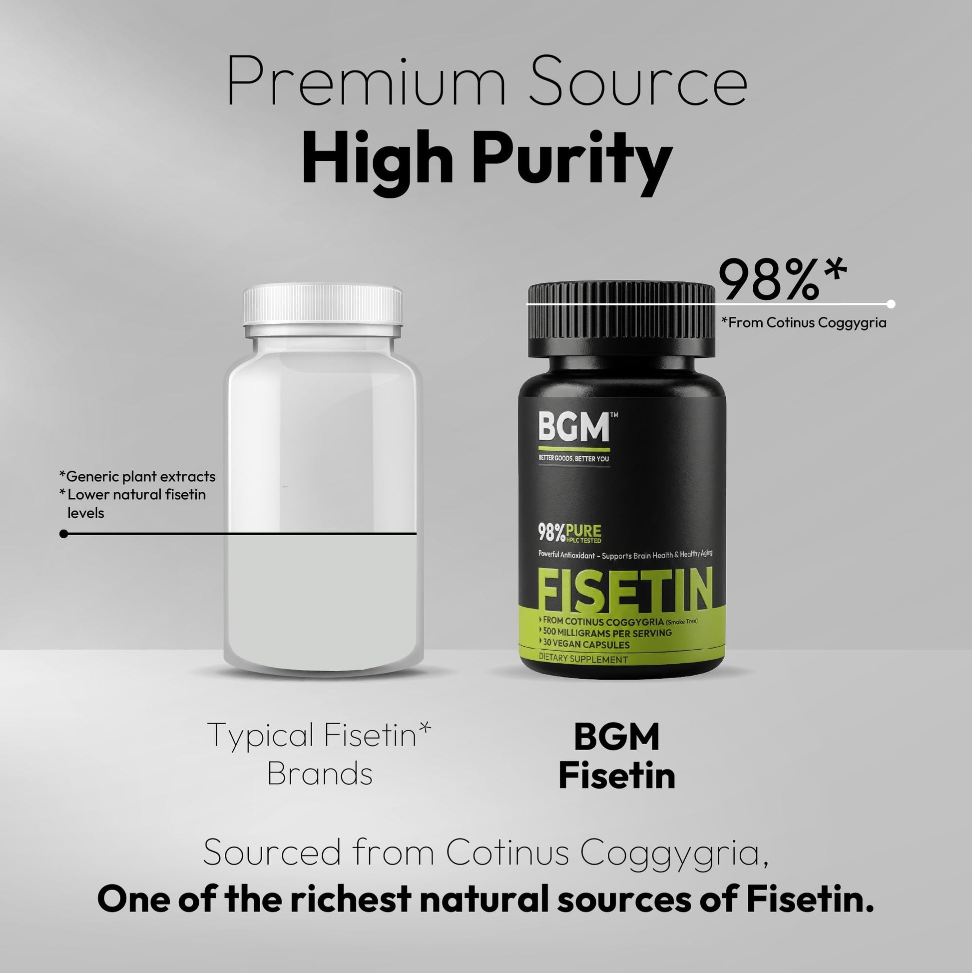 BGM Fisetin 500mg Supplement | Smoke Tree Extract (Cotinus coggygria) | 98% Pure Senolytic Antioxidant | Vegan Capsules | Supports Brain Health & Healthy Aging BGM Better Goods, Better You Au supplements