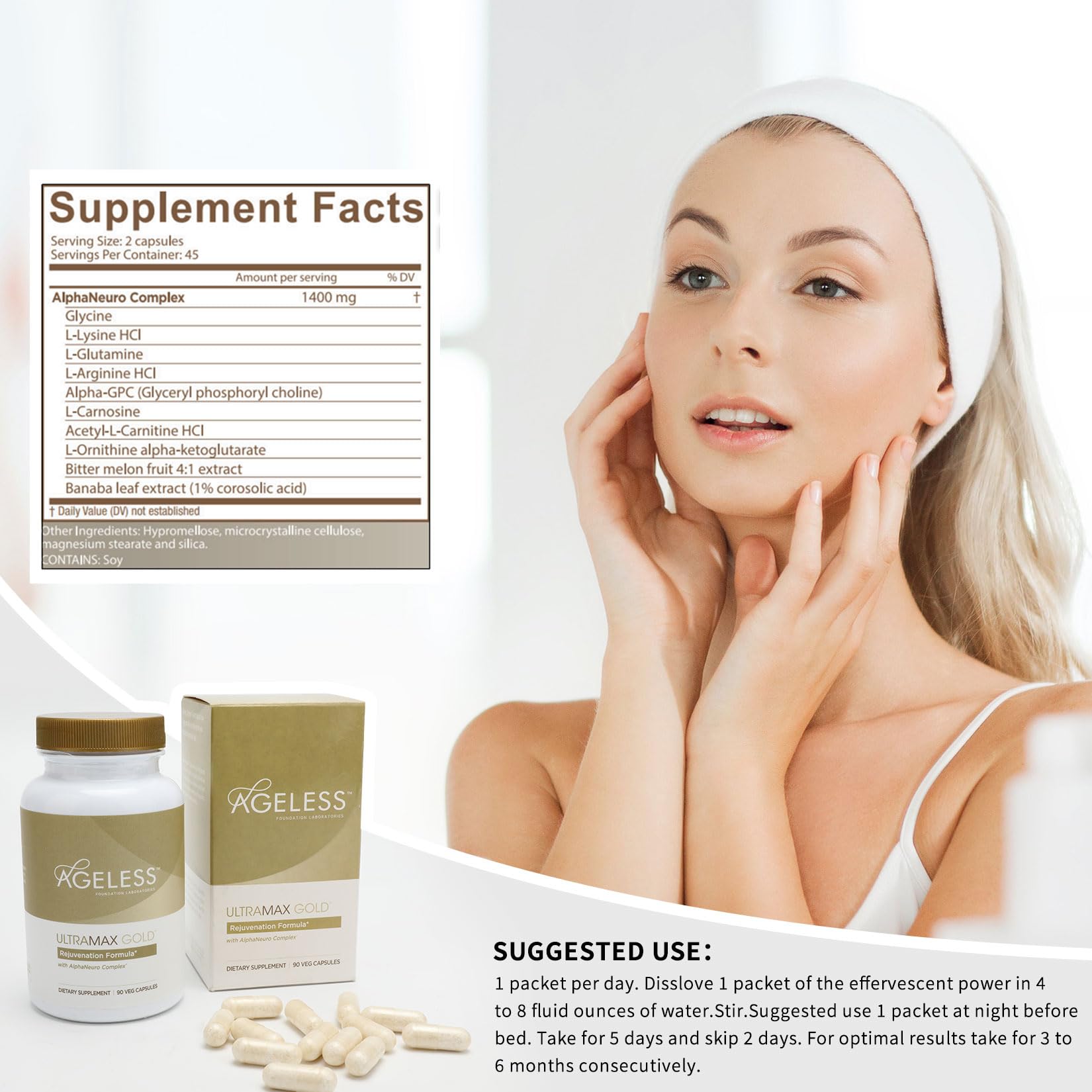 AGELESS™: UltraMAX Gold™ Capsules, HGH Anti-Aging Supplement for Women, Slows Ageless Foundation Laboratories Au supplements